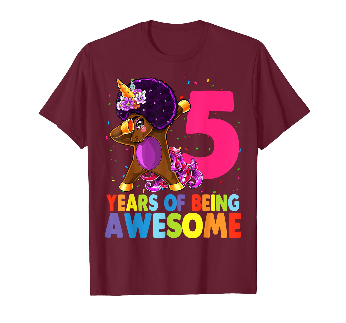 5th Birthday Dabbing Unicorn Afro Party Gift 5 Years Old T-Shirt