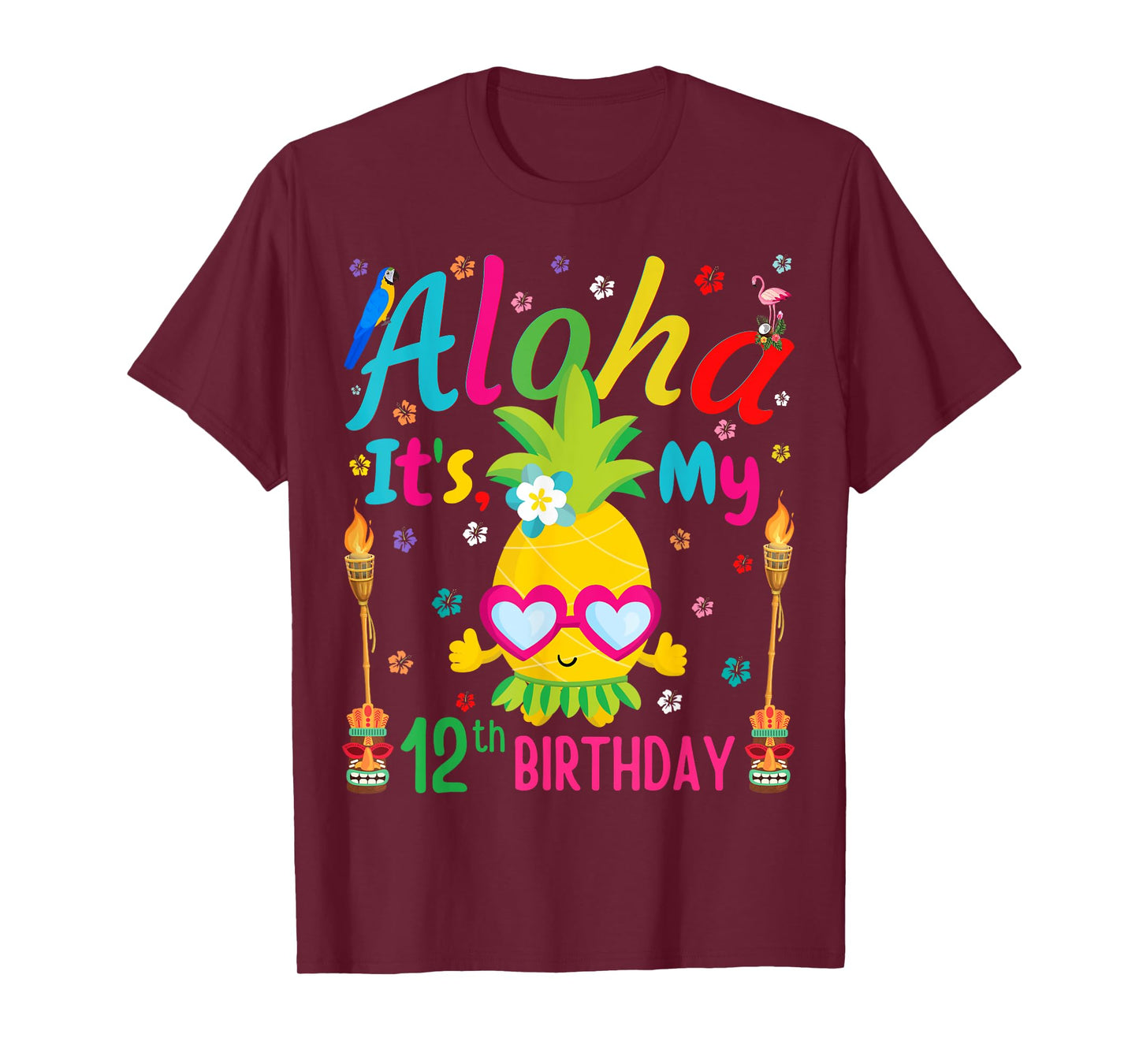 Aloha It's My 12th Birthday Pineapple Hawaii Tropical Girls T-Shirt