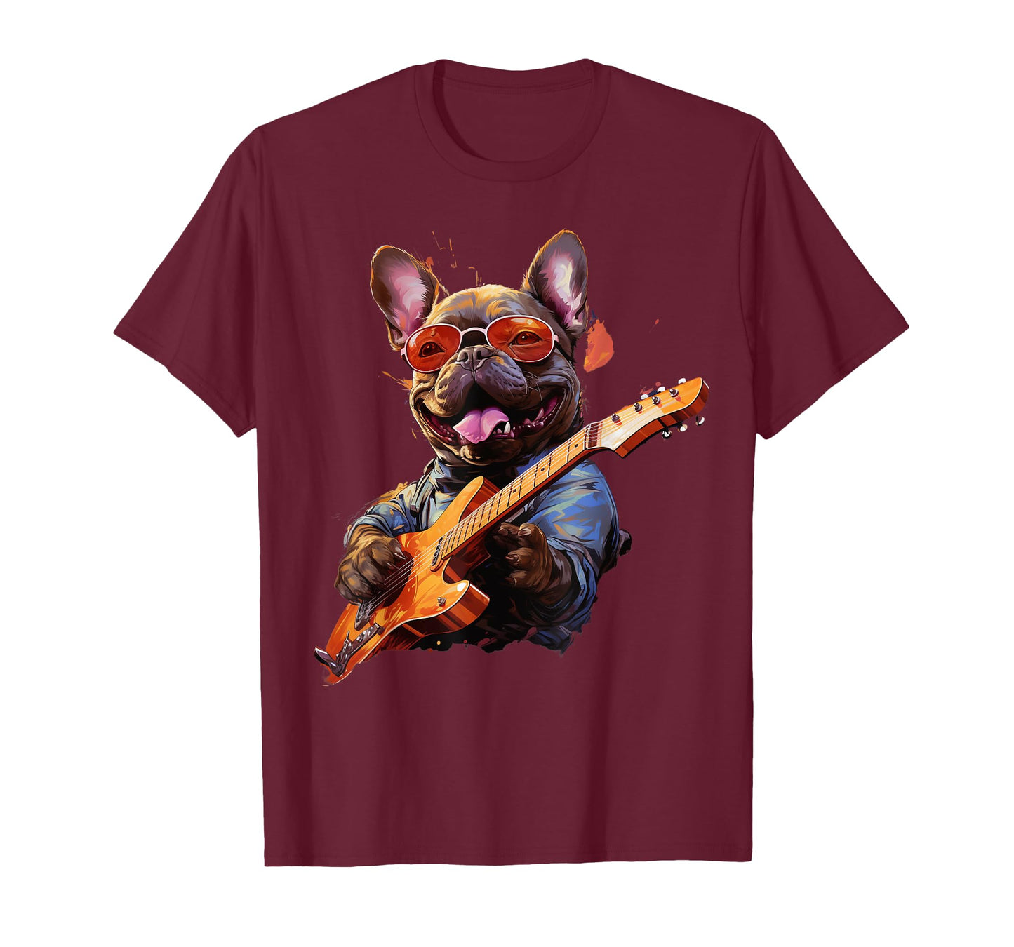 Funny Rock French Bulldog Playing Guitar T-Shirt for Men Women Girls Kids