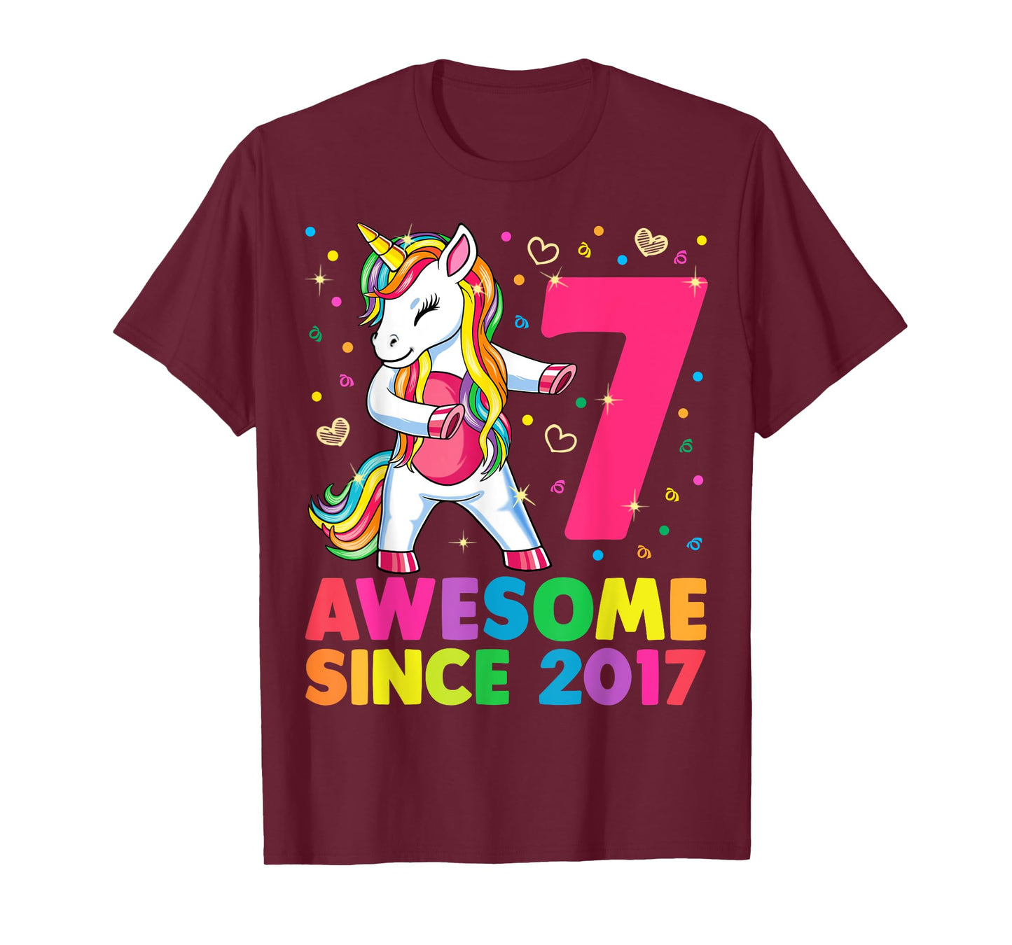 7 Years Old Unicorn Flossing 7th Birthday Girl Unicorn Party T-Shirt