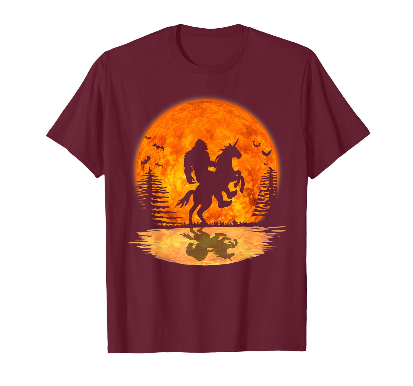 Bigfoot Sasquatch Riding Unicorn In The Moonlight Halloween T-Shirt