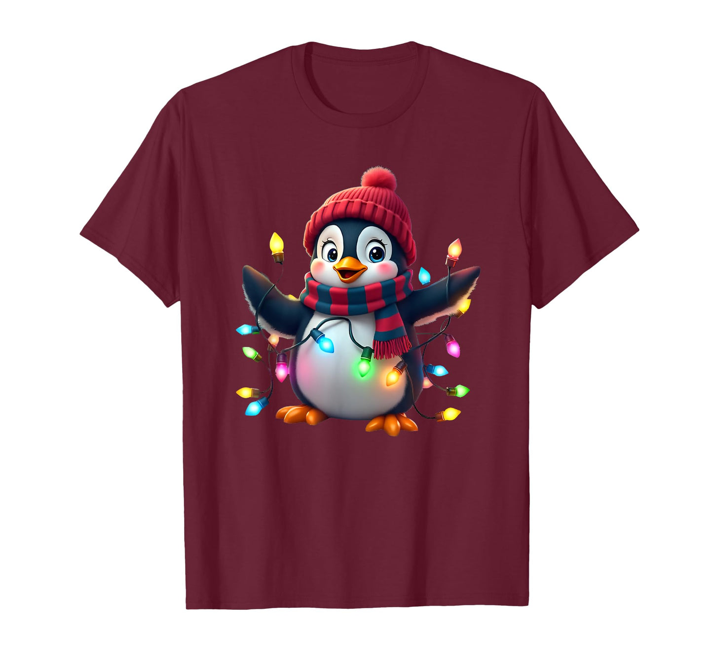Christmas Lights Penguin Wearing Xmas Hat Penguin Lovers T-Shirt