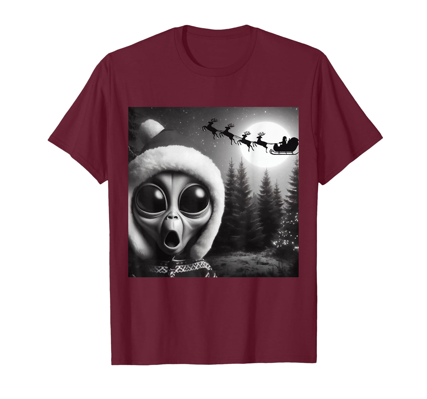 Christmas Alien Shocked by Santa’s Sleigh,Funny Holiday Xmas T-Shirt