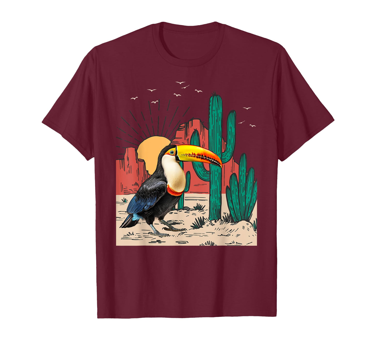 Toucans Birds Vintage Sunset Mountain Cactus Desert Toucan T-Shirt