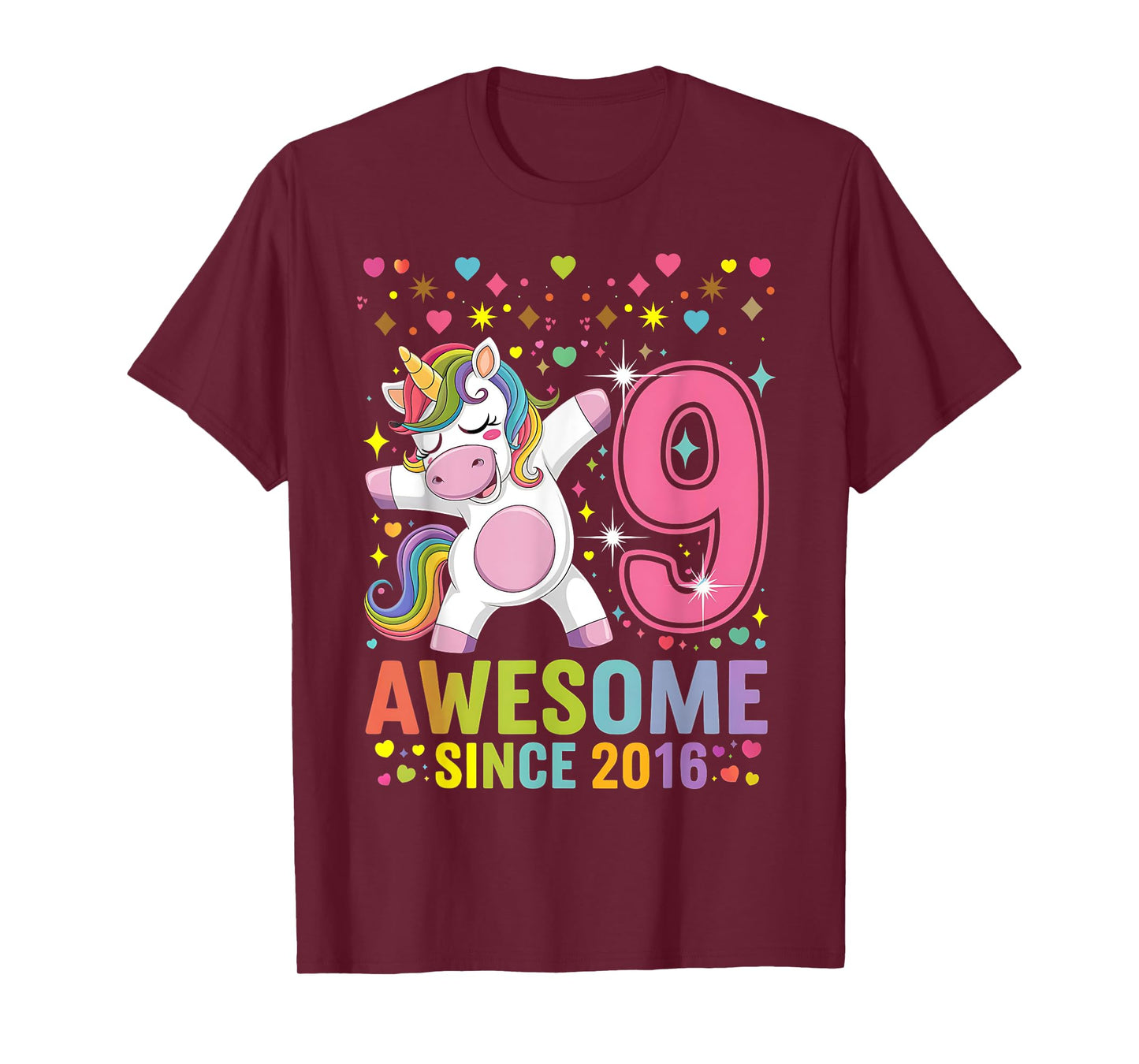 9 Years Old Unicorn Flossing 9th Birthday Unicorn Party Girl T-Shirt