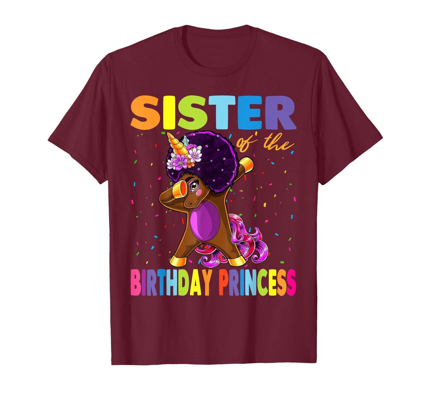 Dabbing Unicorn Afro Sister of the Birthday Princess T-Shirt