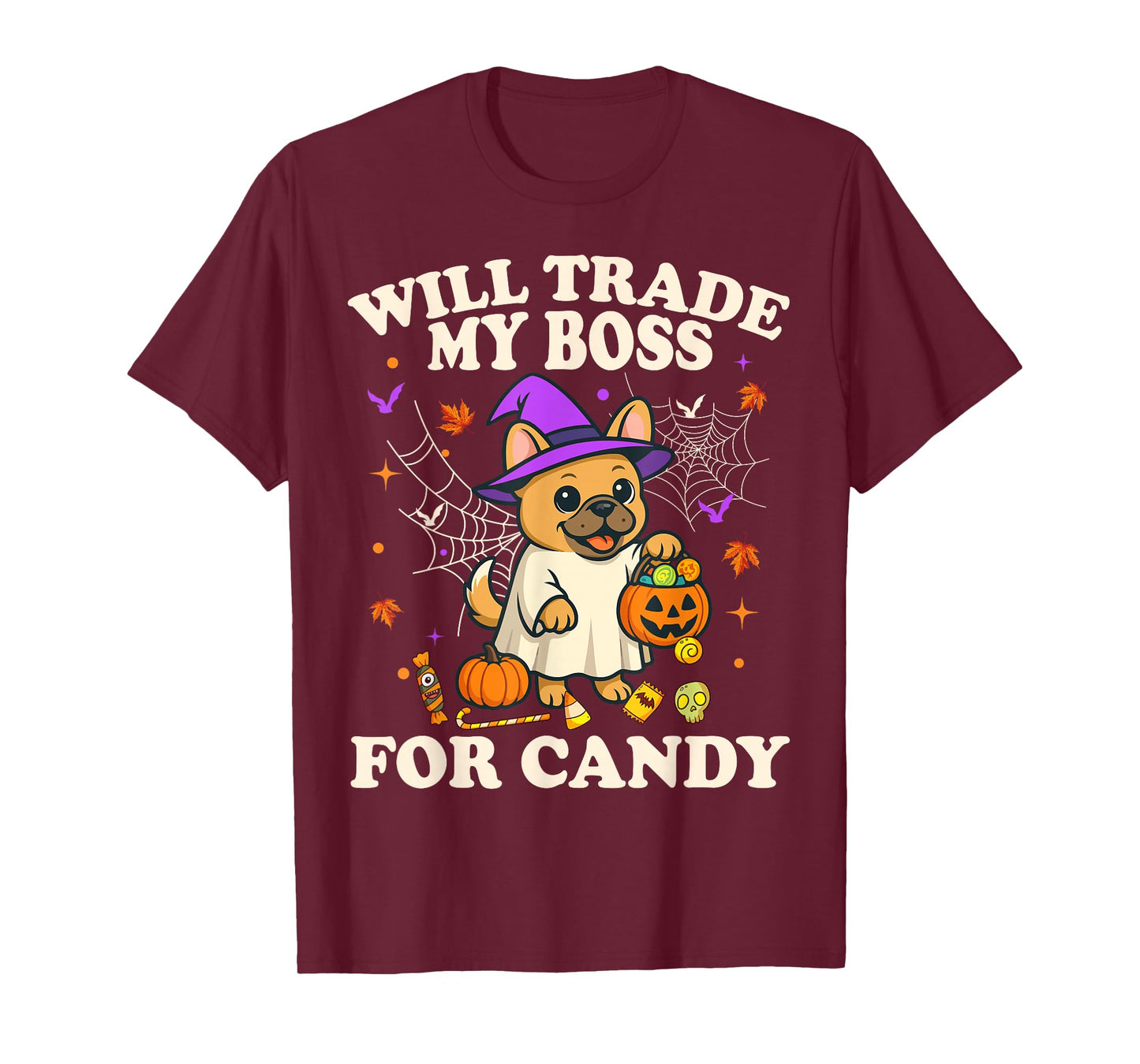 Funny Halloween French Bulldog Dog Candy Trick or Treat T-Shirt