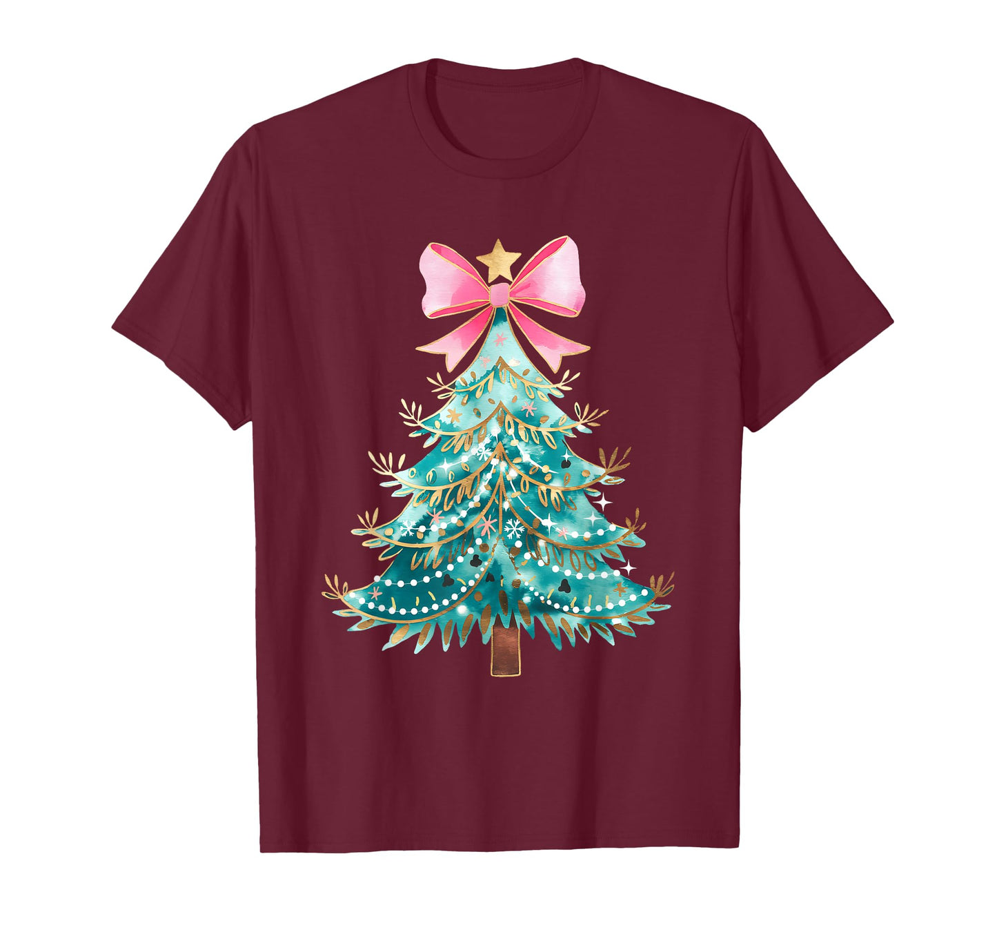 Christmas Tree Bow Pink Christmas Coquette Bow Xmas Holiday T-Shirt