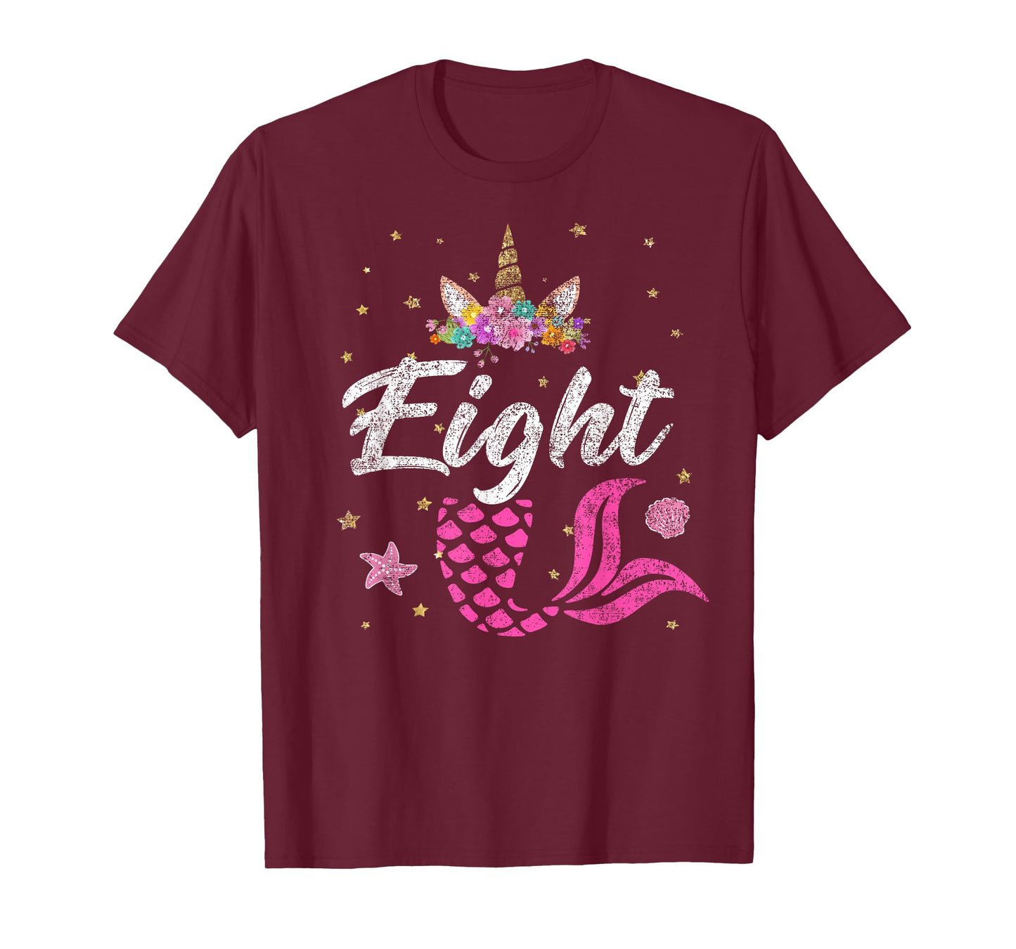 8th Birthday Girl Unicorn Shirt Mermaid Tail 8 Years Old T-Shirt