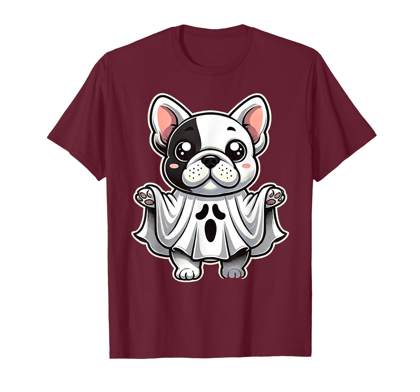 Cute French Bulldog Ghost Costume Puppy Halloween Pup Men Women Kids T-Shirt