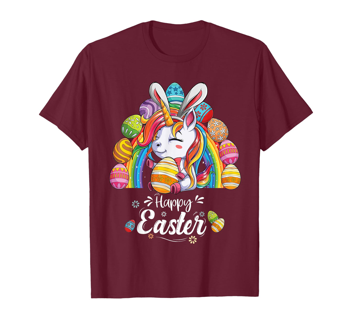 Unicorn Happy Easter Day bunny Rainbow egg Girls Kids T-Shirt