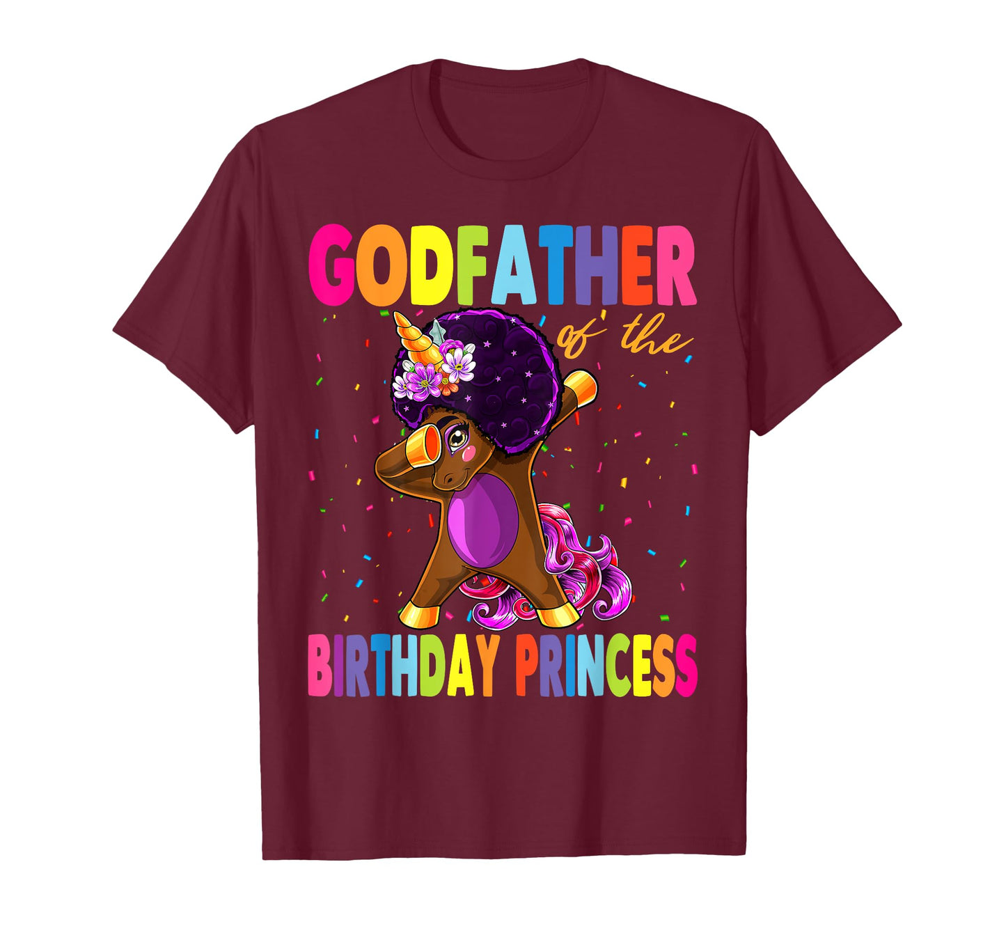 Dabbing Unicorn Afro Godfather of the Birthday Princess T-Shirt