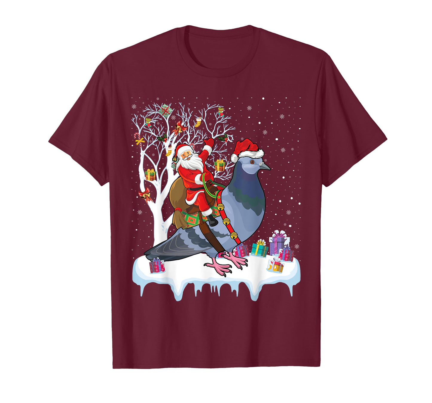 Pigeon Bird Lover Xmas Gift Santa Riding Pigeon Christmas T-Shirt