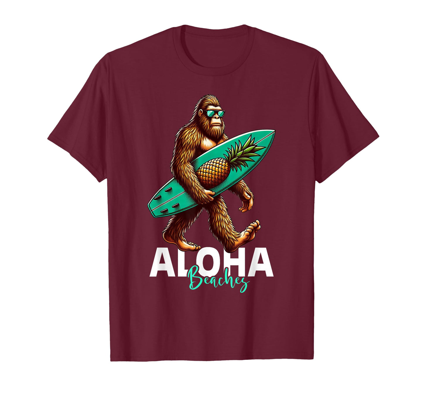 Kids Mens Bigfoot Surfing Hawaiian Beach Funny Sasquatch T-Shirt