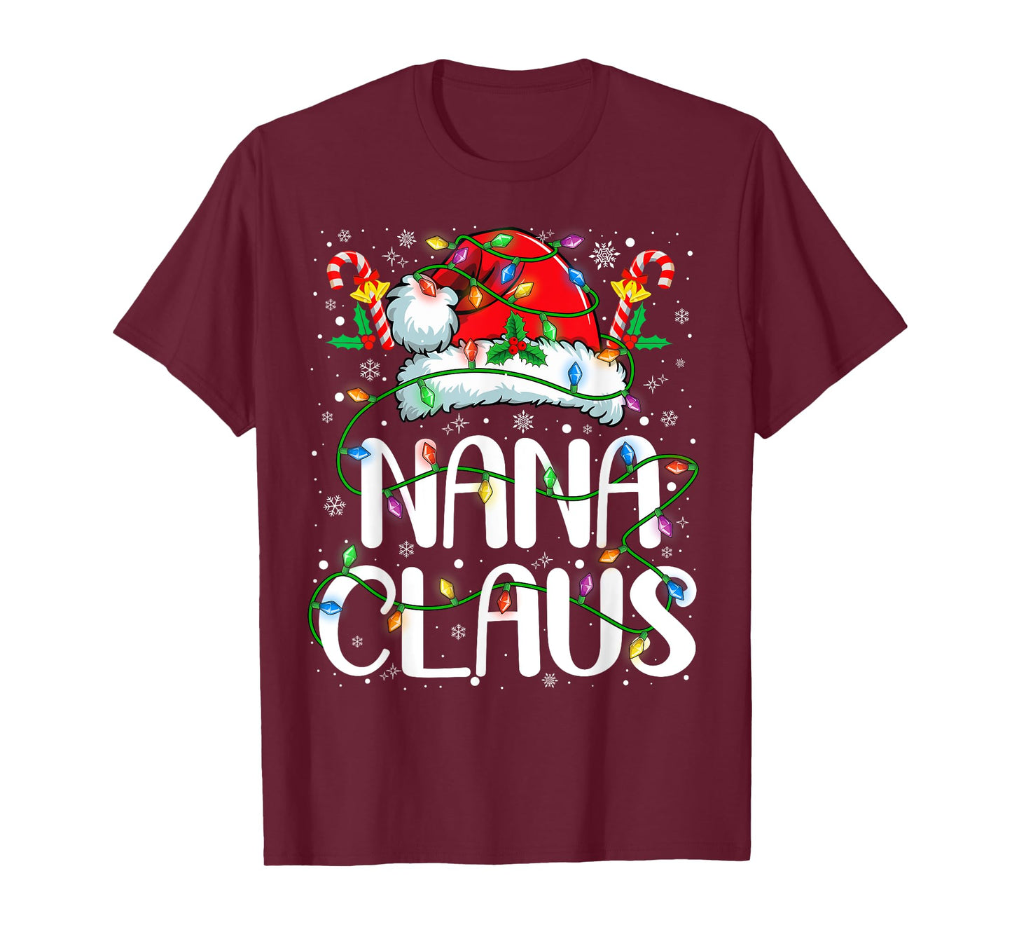 Nana Claus Christmas Lights Pajama Xmas Family Matching T-Shirt