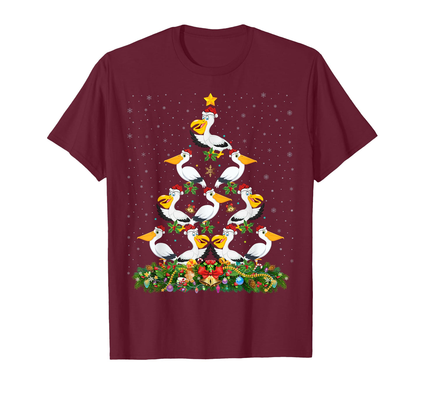 Pelican Bird Xmas Tree Gift Santa Hat Pelican Christmas T-Shirt