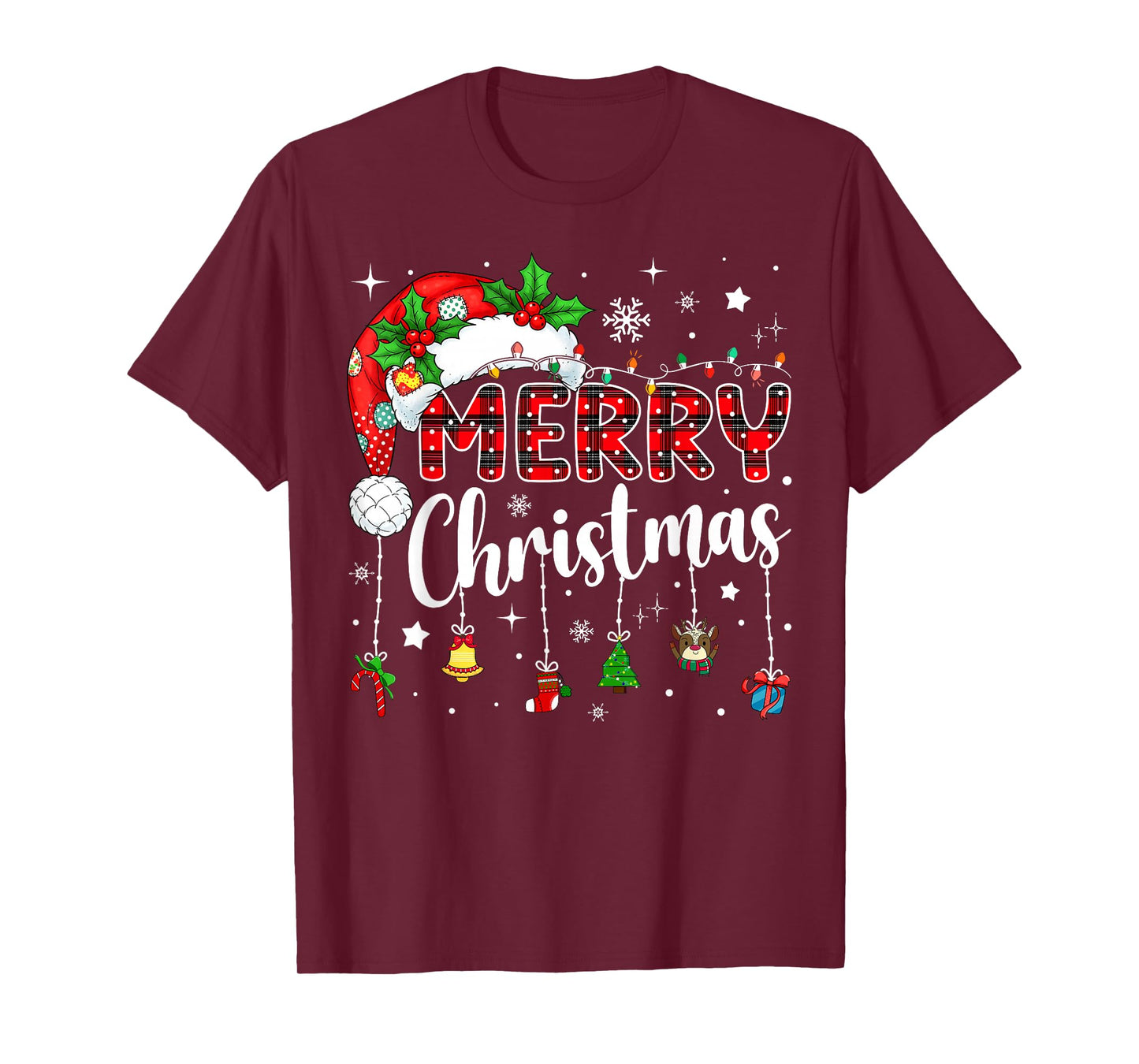 Merry Christmas Red Santa Hat Reindeer Xmas Matching Family T-Shirt