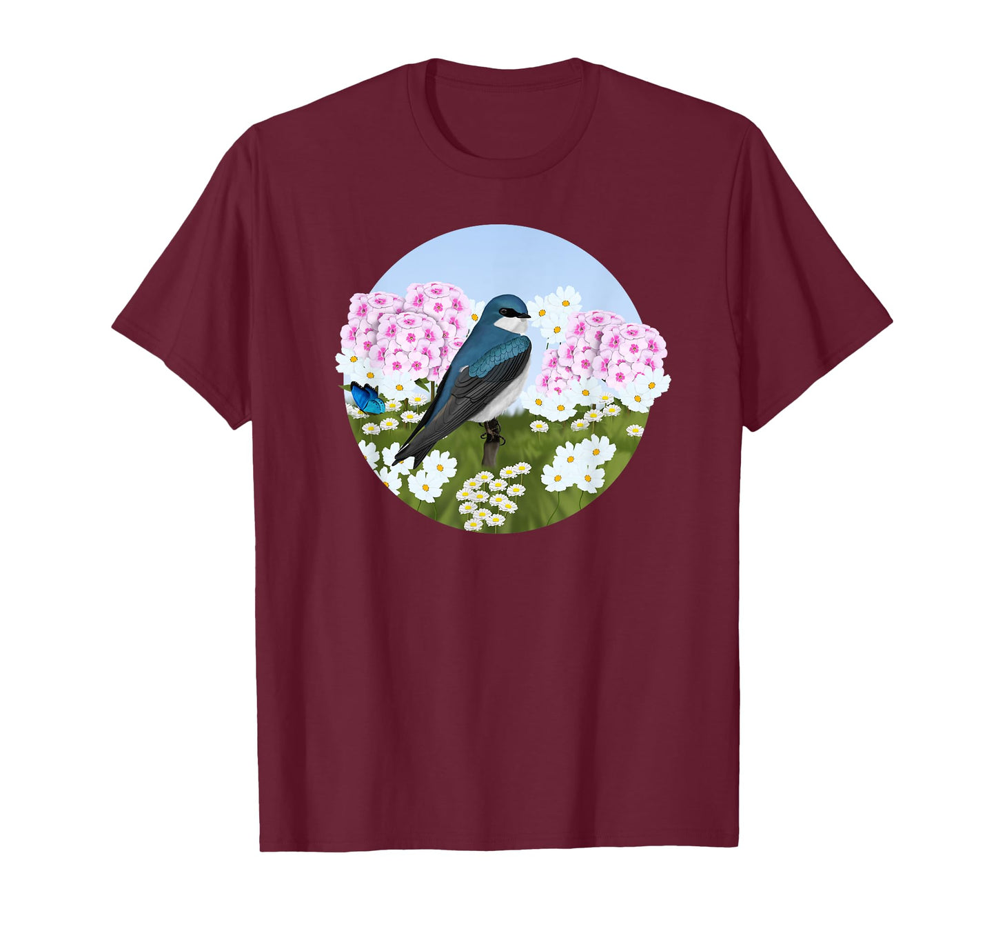 Tree Swallow Summer Flowers Birder Bird Watching Biologist T-Shirt for Men Women Kids