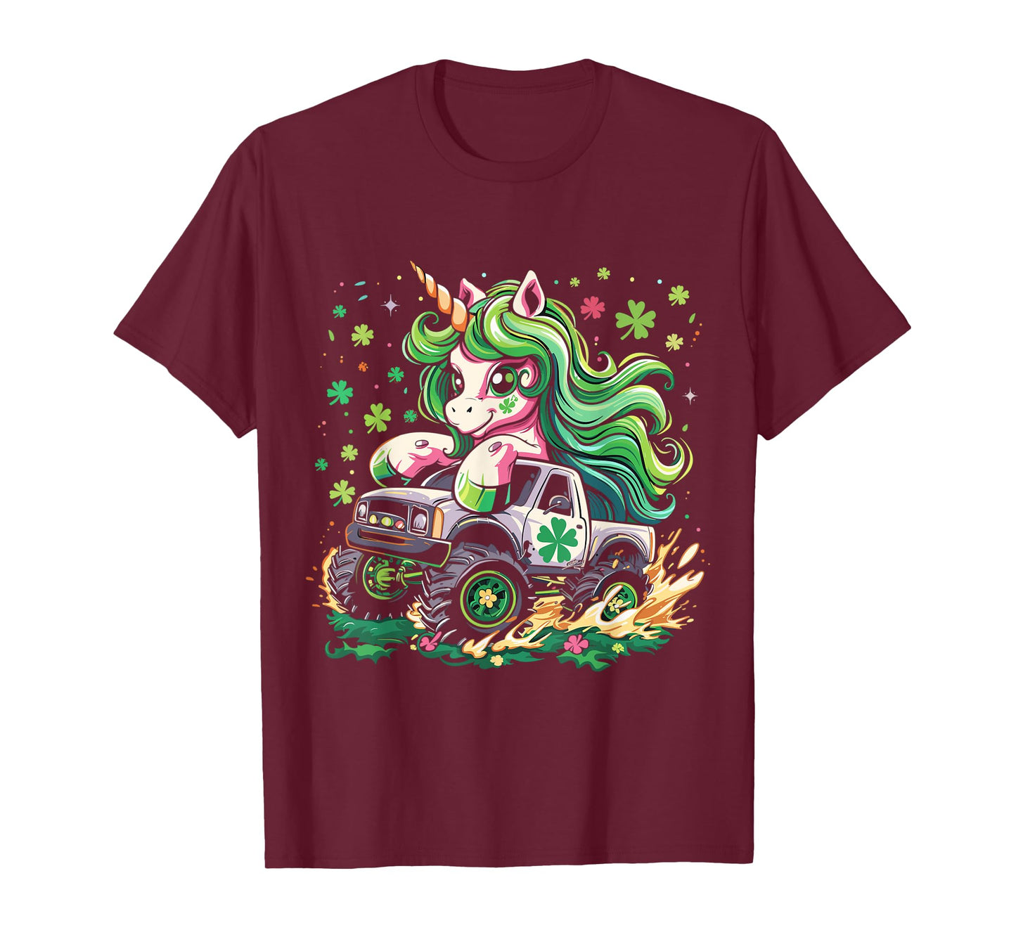 Funny Unicorn Riding Monster Truck Irish St Patricks Day T-Shirt