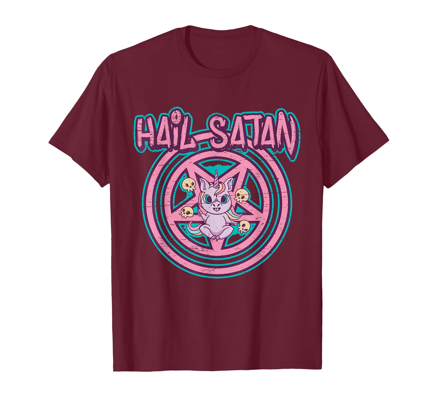 Hail Satan Death Metal Unicorn - Black Dark Rock Death Metal T-Shirt
