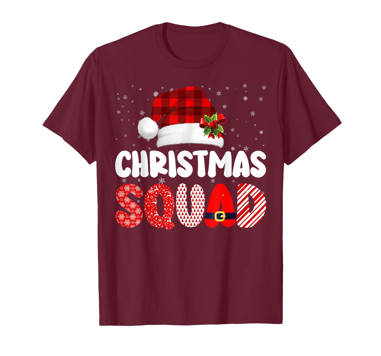 Christmas Squad Family Group Matching Red Plaid Santa T-Shirt