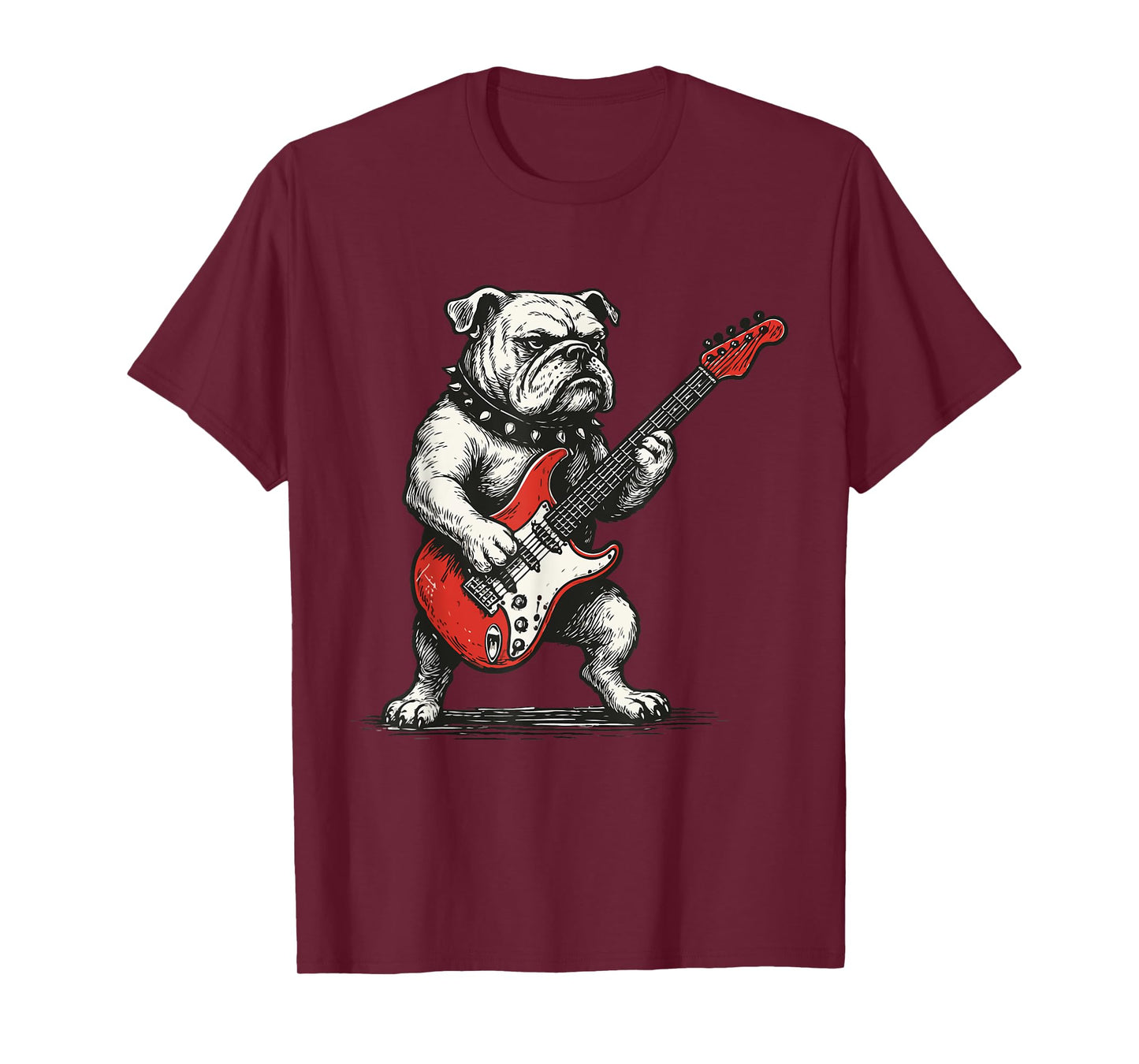 Rockin' Bulldog Electric Guitar Vintage Rock Dog Music Funny T-Shirt