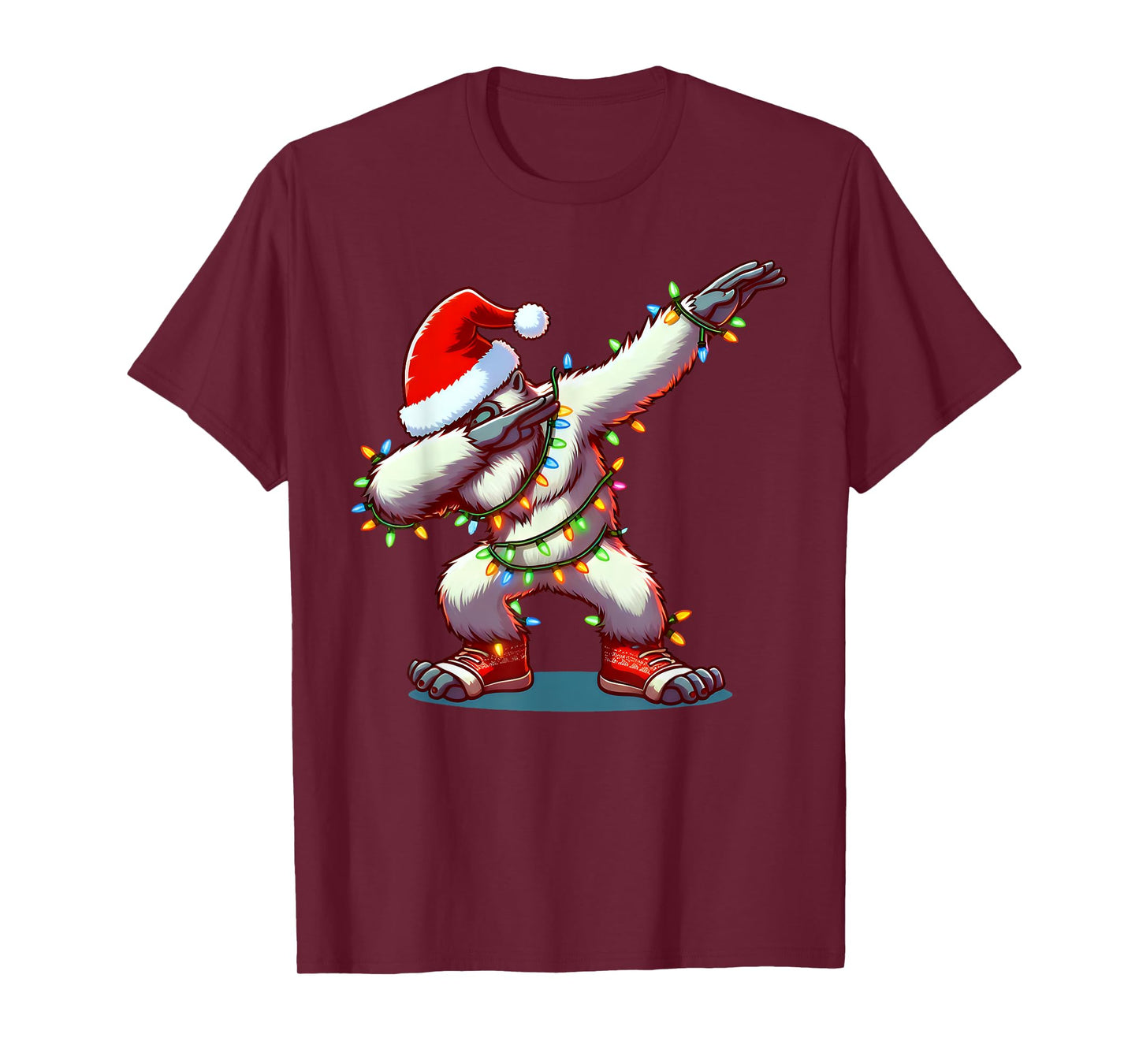 Christmas Santa Hat Dabbing Yeti Xmas Lights Dab Bigfoot T-Shirt