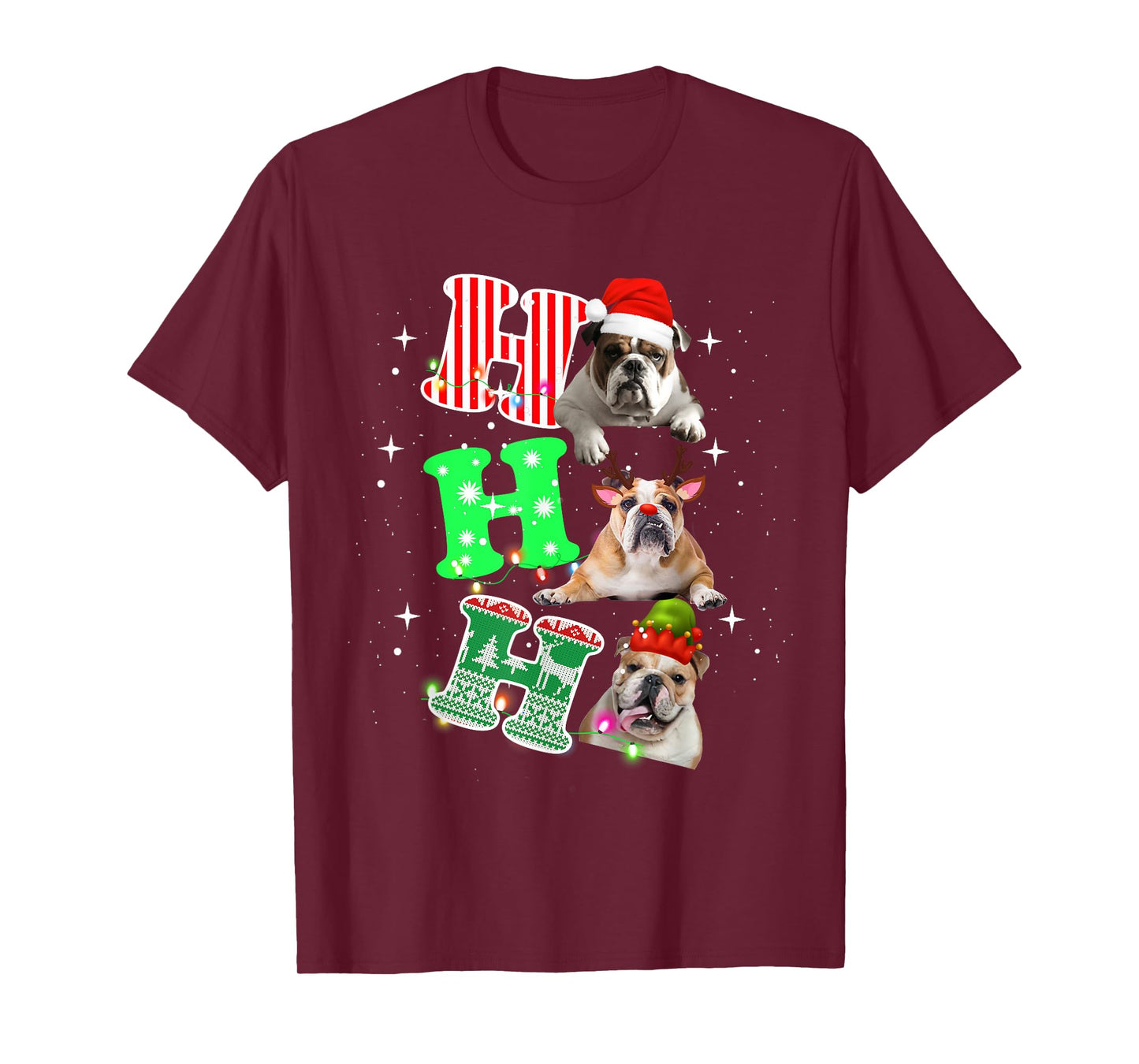 Ho Ho Ho English Bulldog Santa reindeer Christmas Men Women Kids T-Shirt
