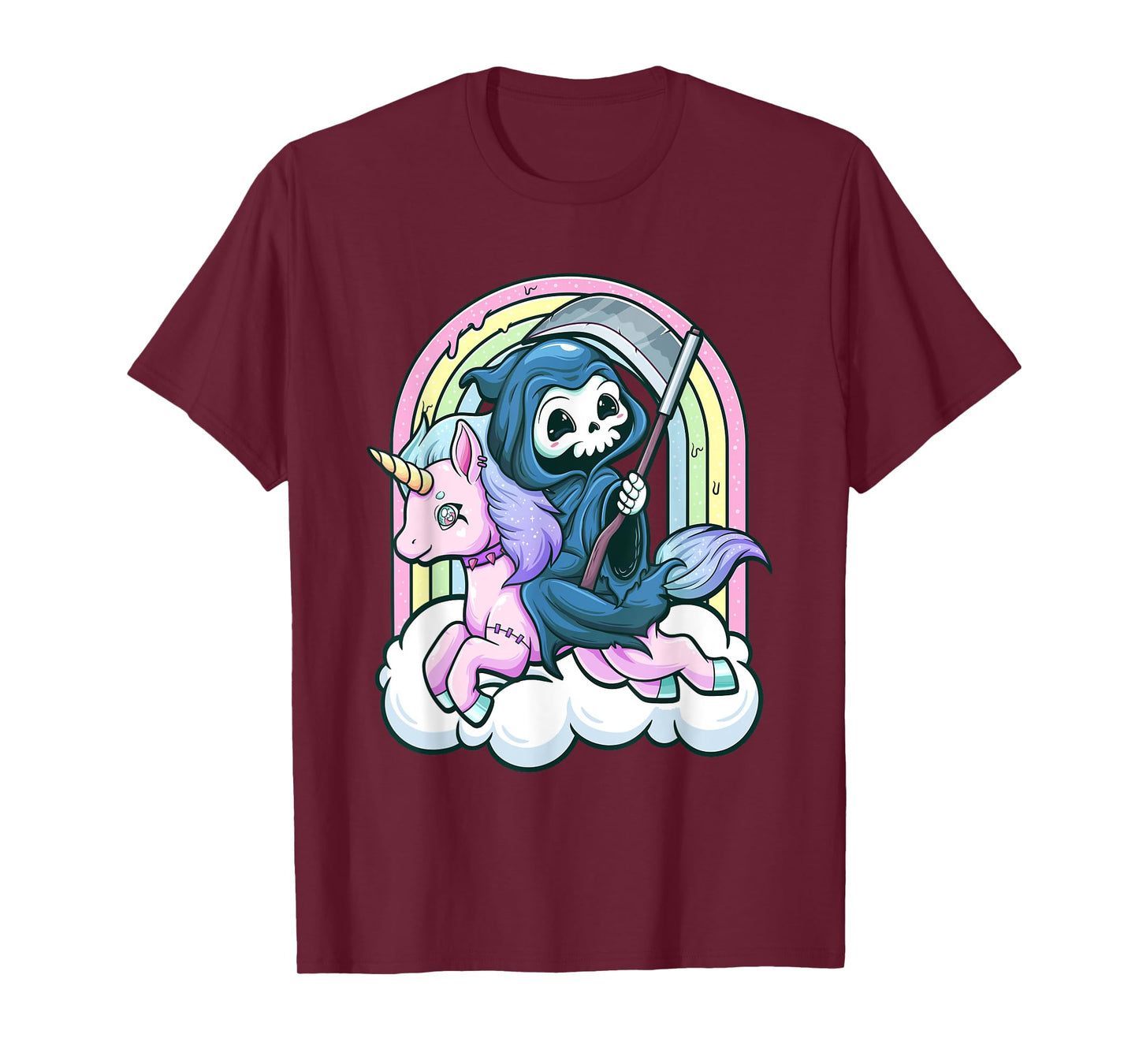 Kawaii Pastel Goth Cute Creepy Unicorn Grim Reaper T-Shirt