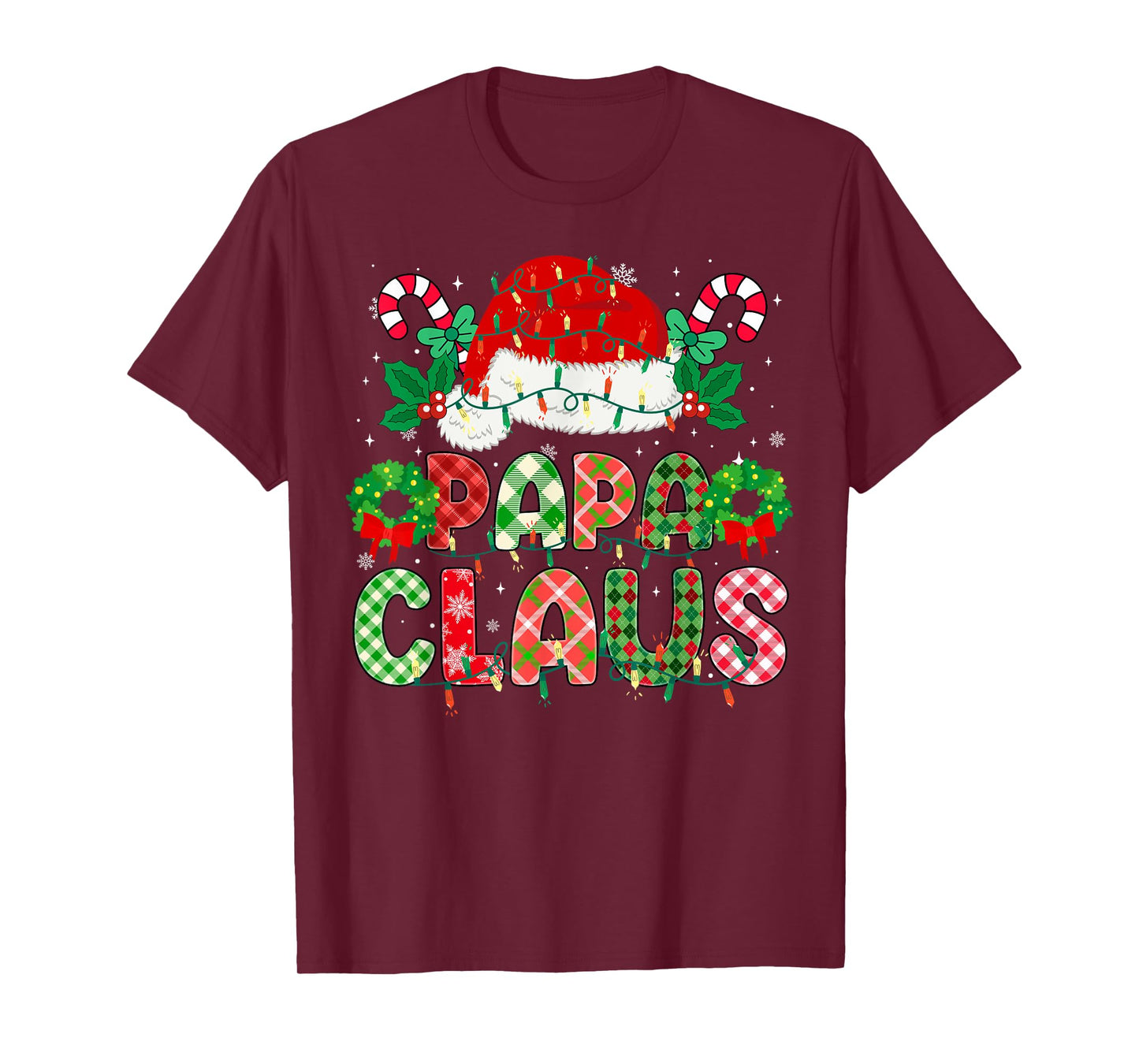 Papa Claus Christmas Lights Pajama Family Matching Grandpa T-Shirt