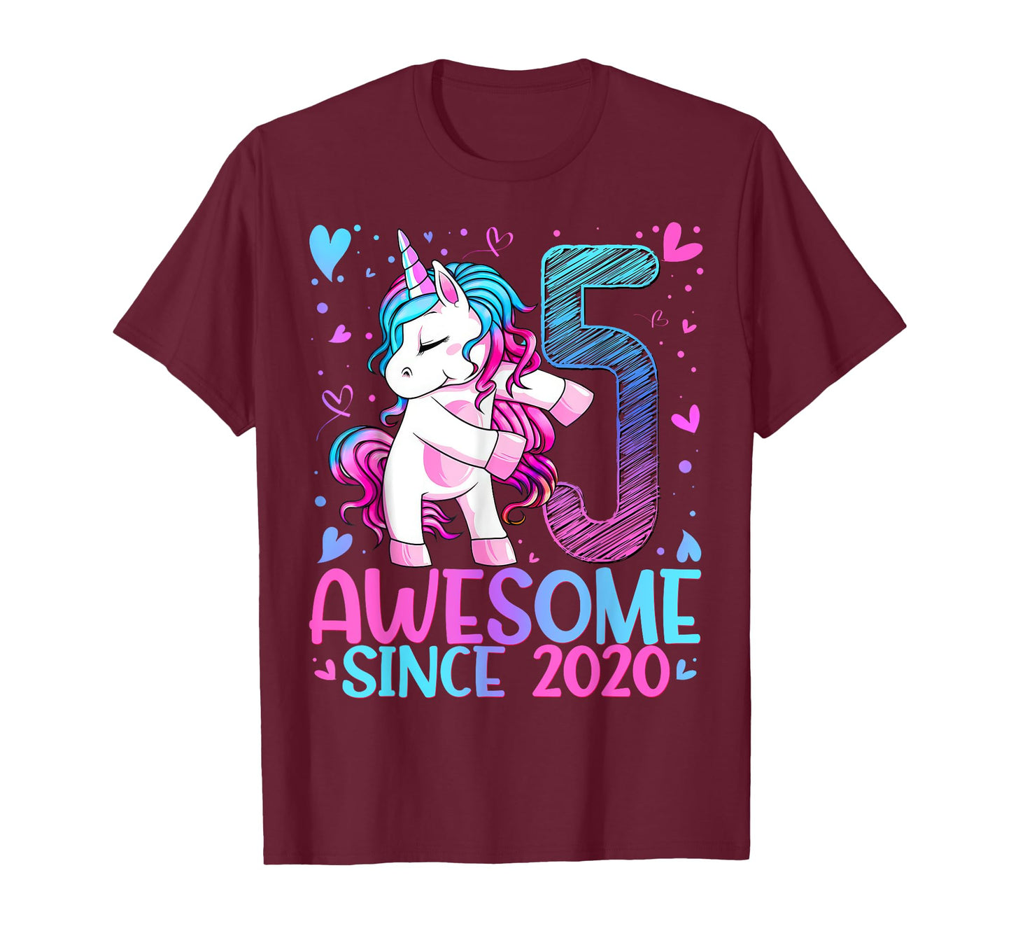 5th Birthday Unicorn Awesome Since 2020 Birthday Girl Party T-Shirt