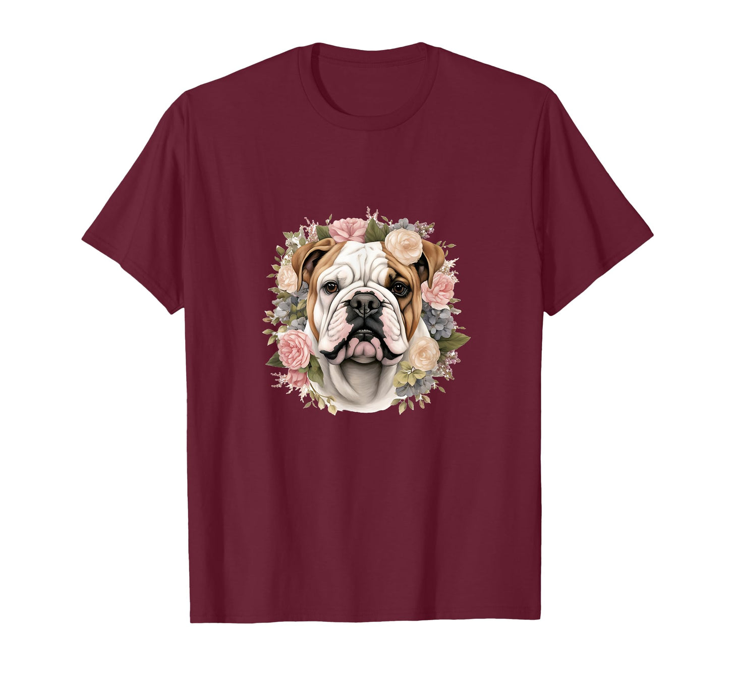 Floral English Bulldog Pastel Flower Border T-Shirt