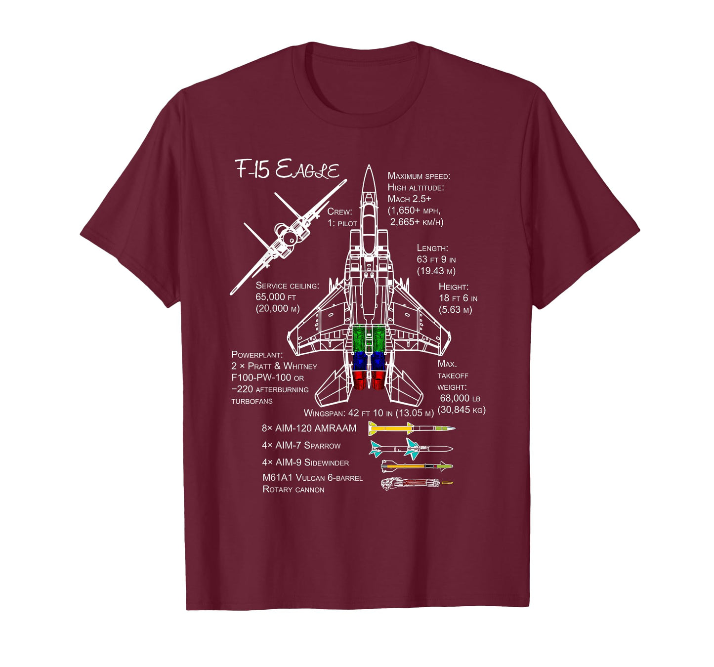 F-15 Eagle Specs T-Shirt TShirt Shirt Military Fighter Jet T-Shirt