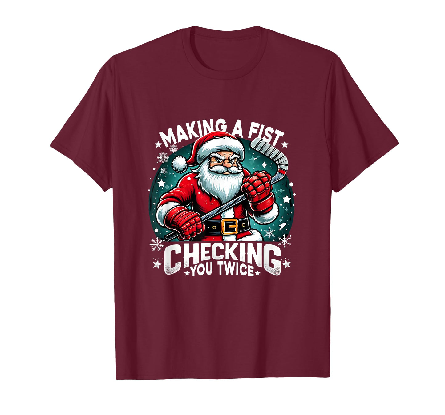 Making A Fist Checking Your Twice Santa Xmas Hockey Players T-Shirt