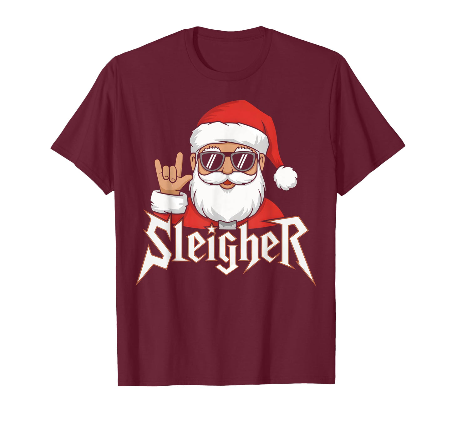 Sleigher Santa Claus Funny Rock Music Santa Claus Christmas T-Shirt
