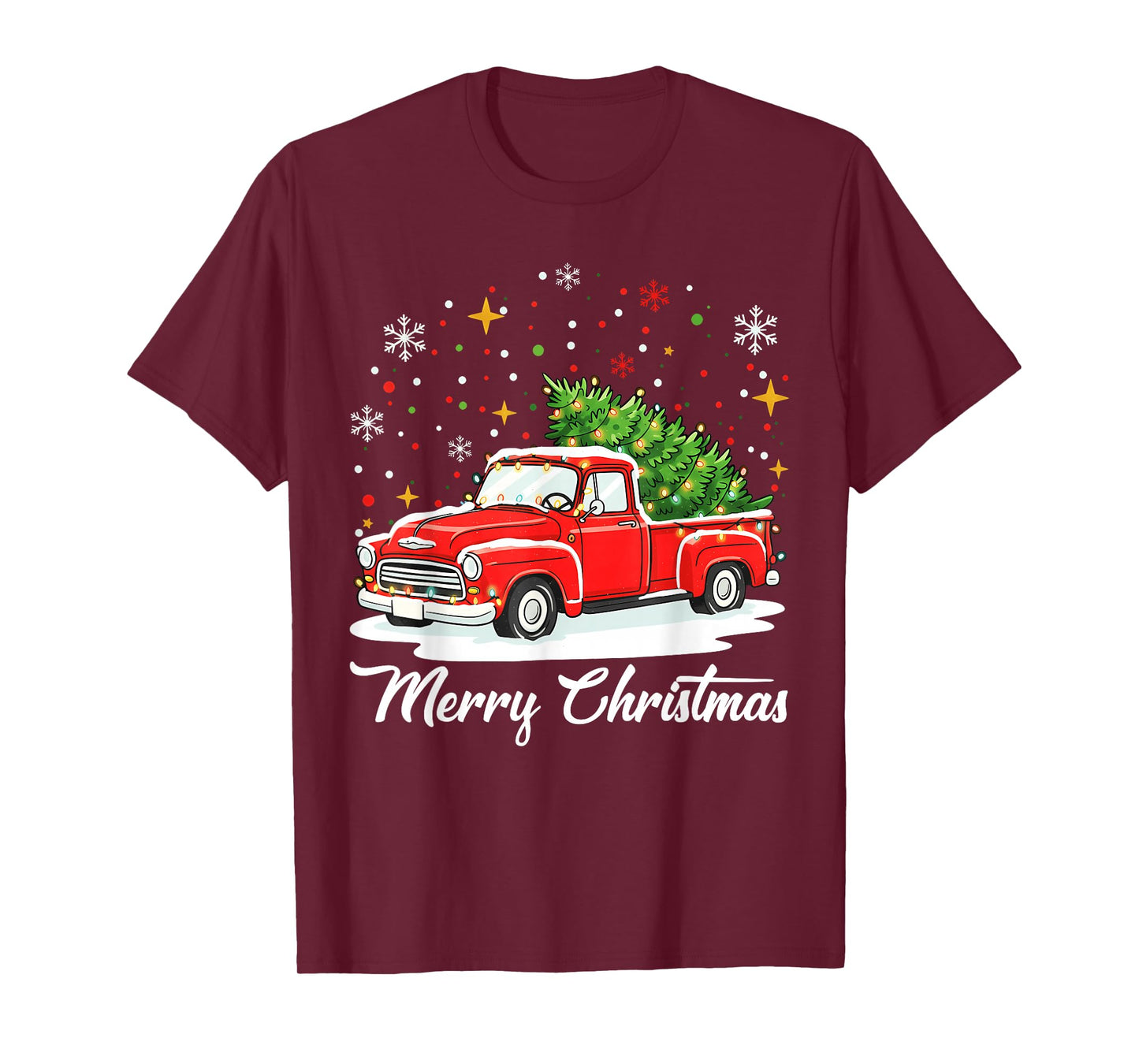 Vintage Merry Christmas Red Truck Xmas Tree Family T-Shirt