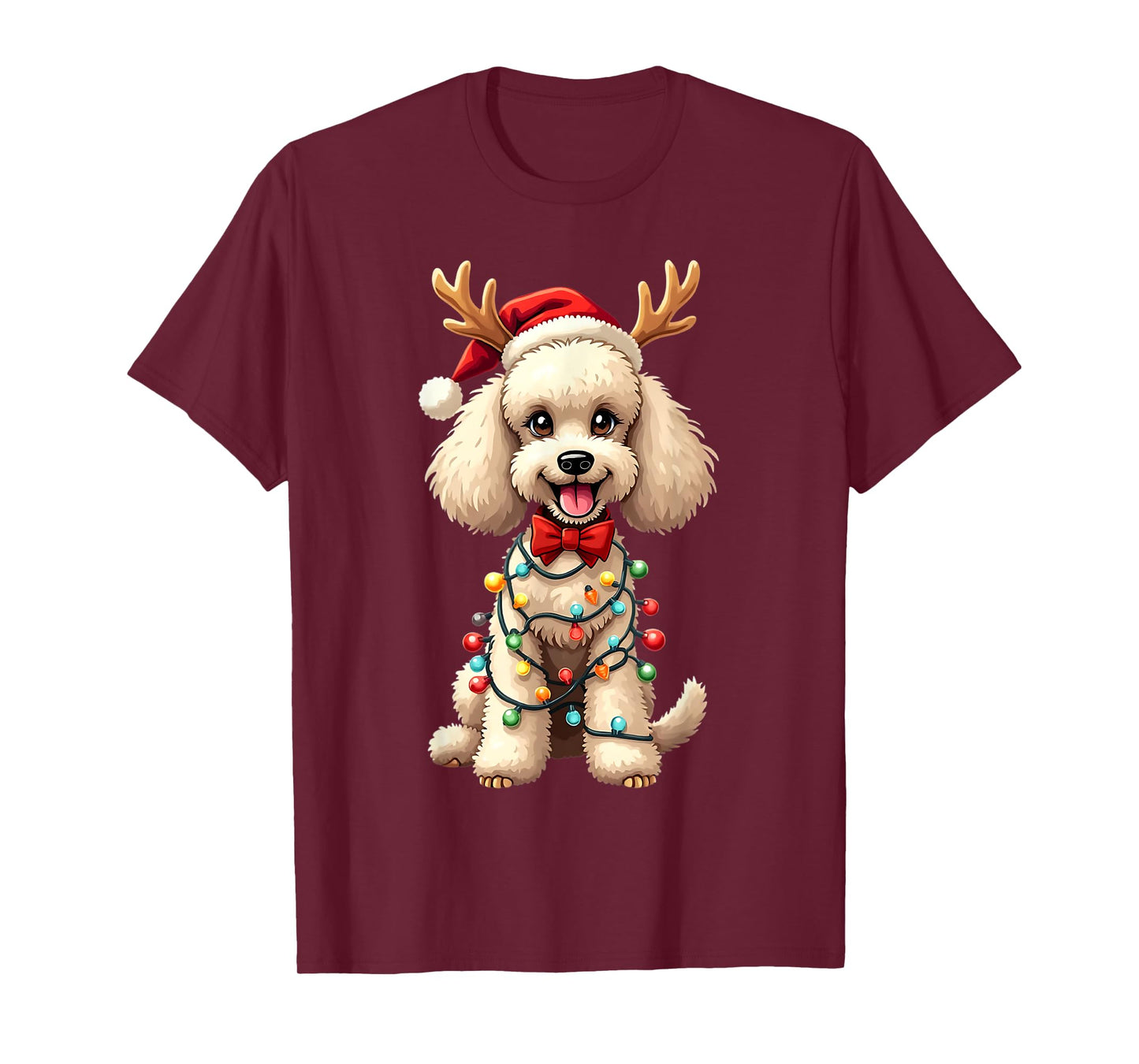 Santa Poodle Reindeer Light Christmas Funny Poodle Pajama T-Shirt