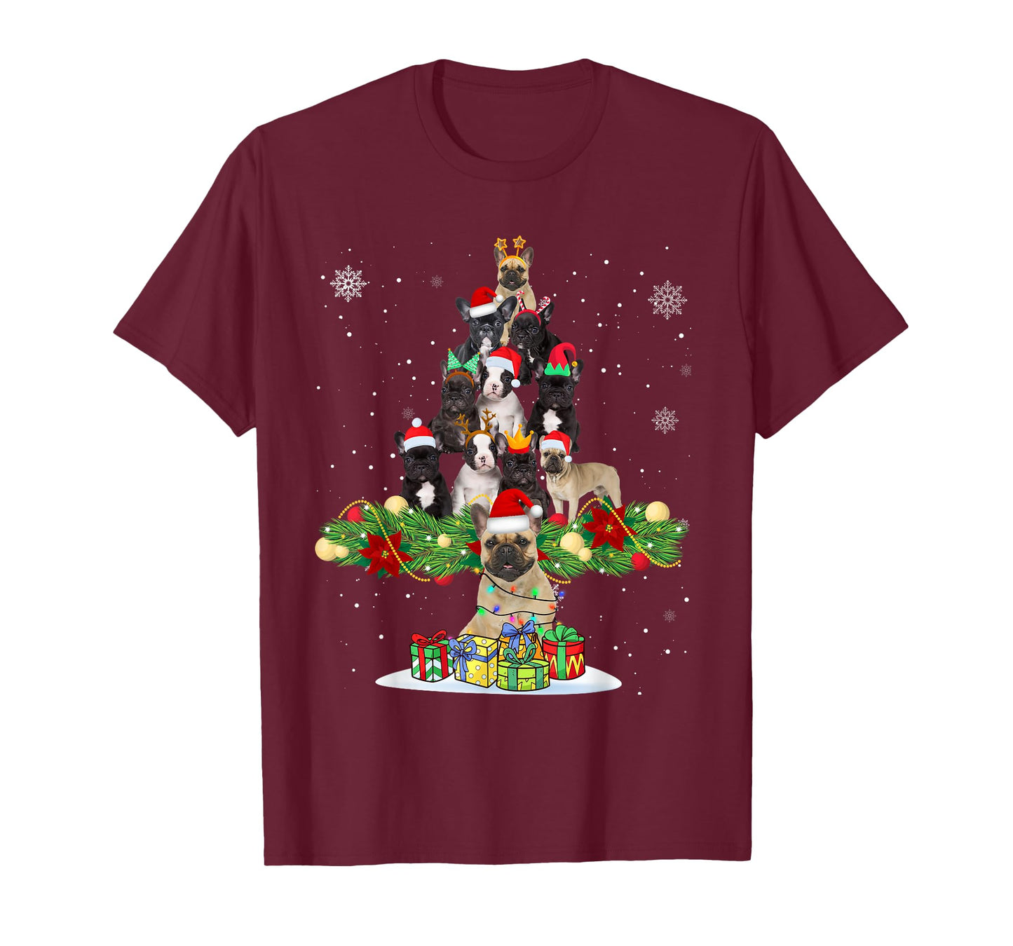Ugly Sweater Christmas Tree French Bulldog Dog Xmas Lights Men Women Kids T-Shirt