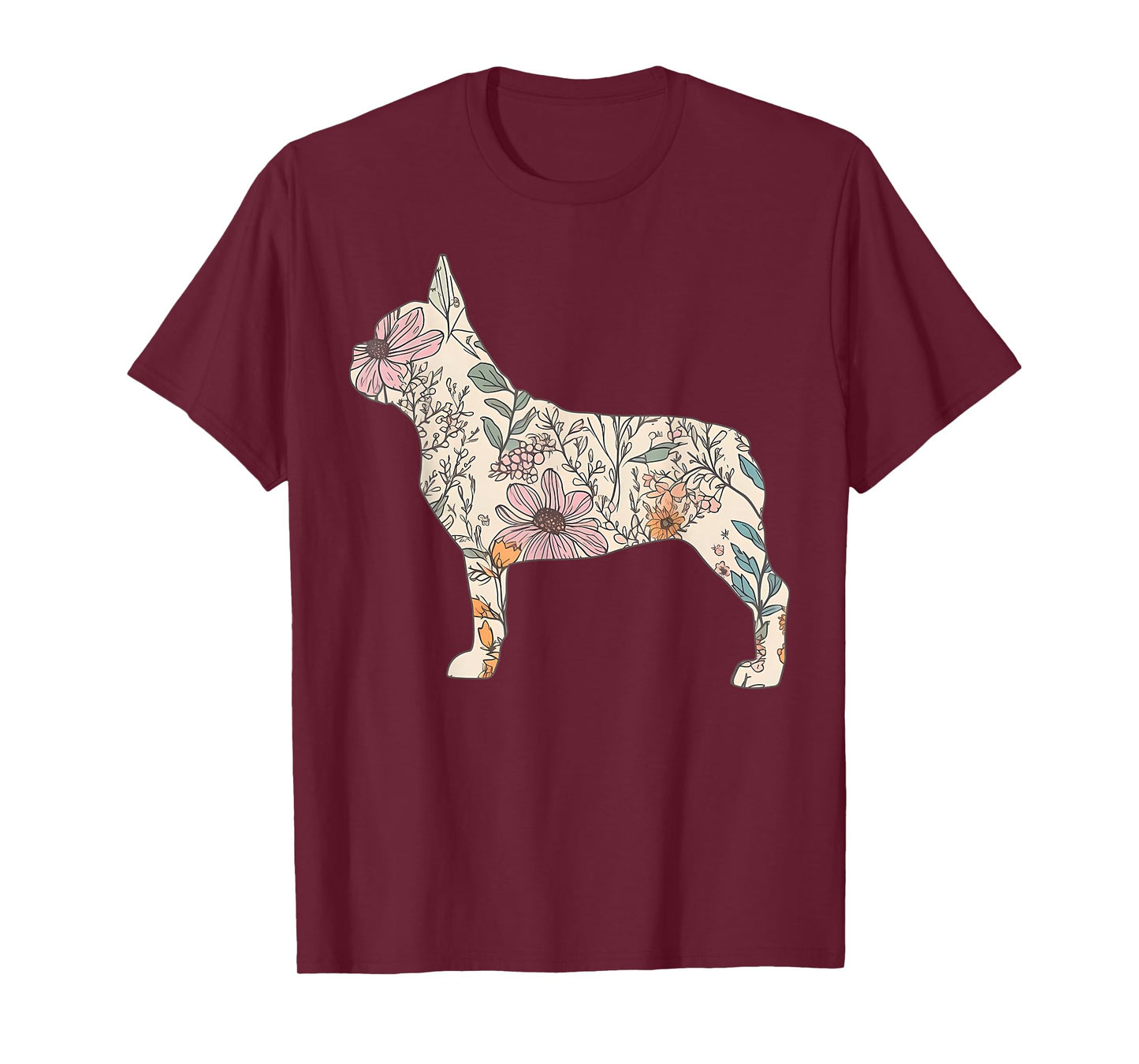 Floral French Dog Silhouette Dog Pet French Bulldog Flower T-Shirt for Men Women