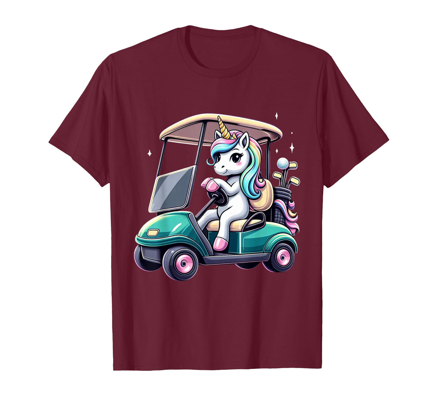 Unicorn Riding Golf Cart Boys Girls Women Kids Teens Rainbow T-Shirt