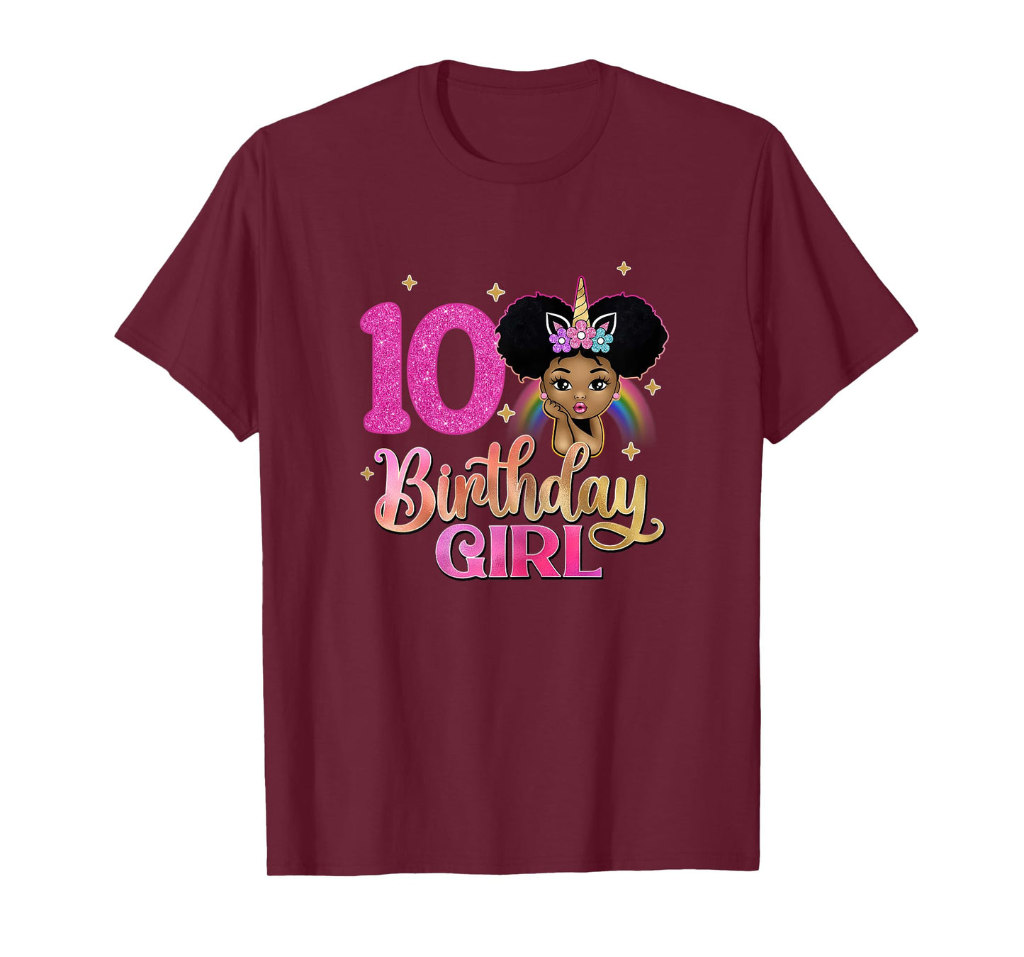 10th Birthday Girl Afro Melanin Unicorn Princess 10 Yrs Old T-Shirt