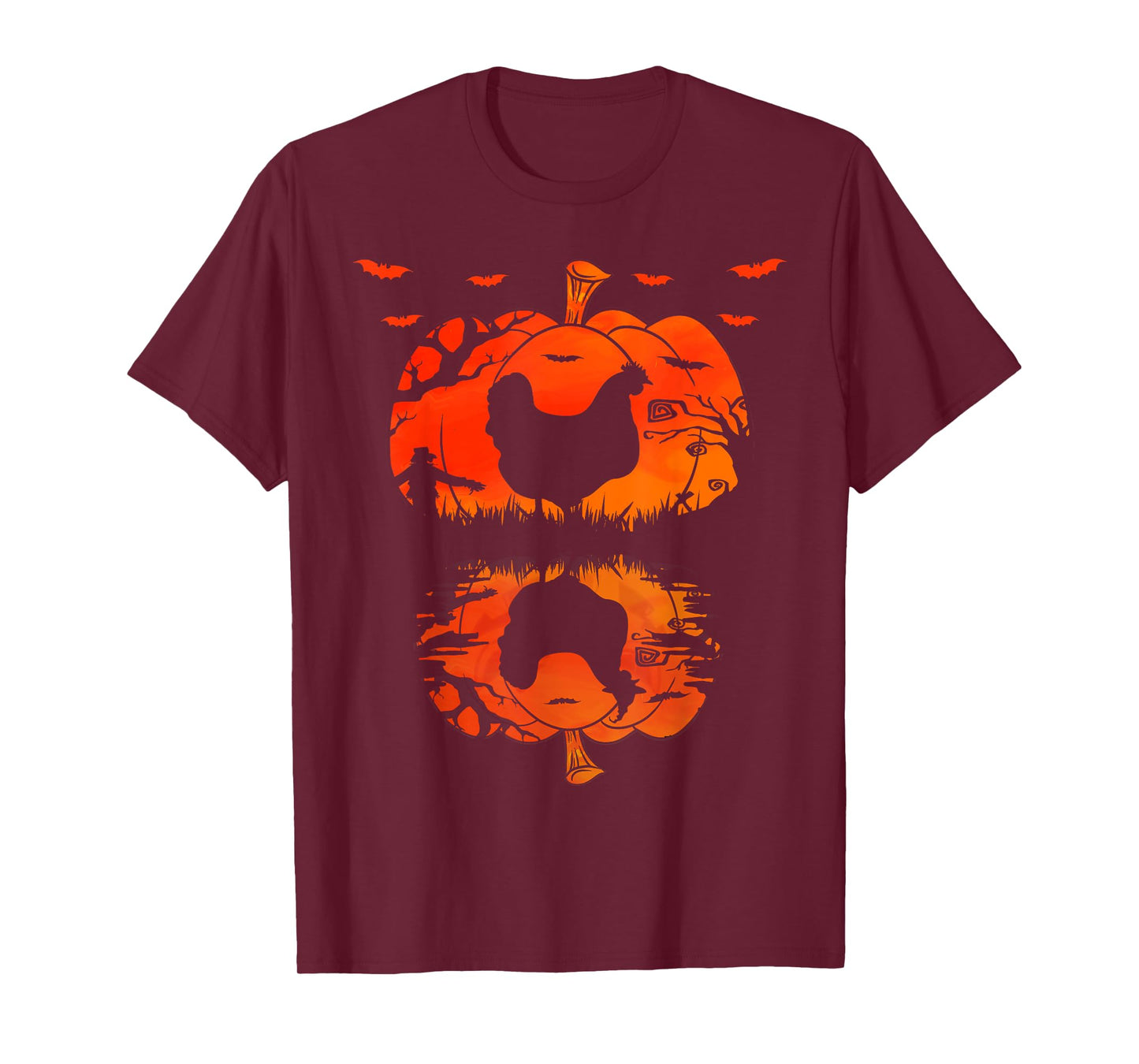 Chicken Silhouette Pumpkin Halloween Funny Chicken Witch T-Shirt