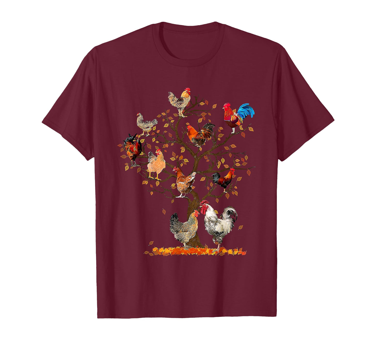 Chicken Tree Autumn Tree Fall Leaves Chicken Love T-Shirt