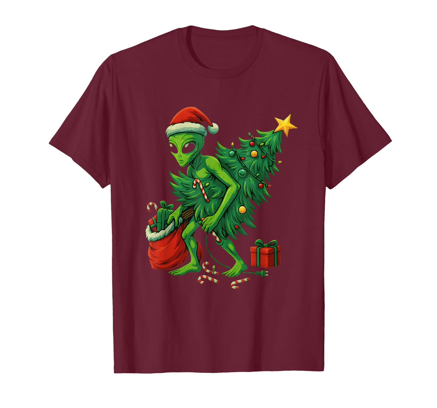 Alien Christmas Tree Lights Xmas Gifts Boys Men T-Shirt