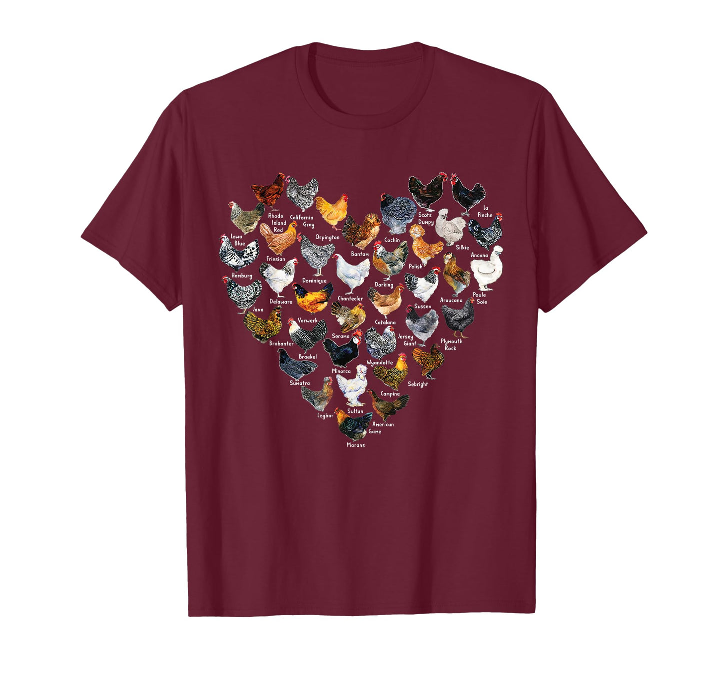 Love Chickens Heart Types of Chicken T-Shirt