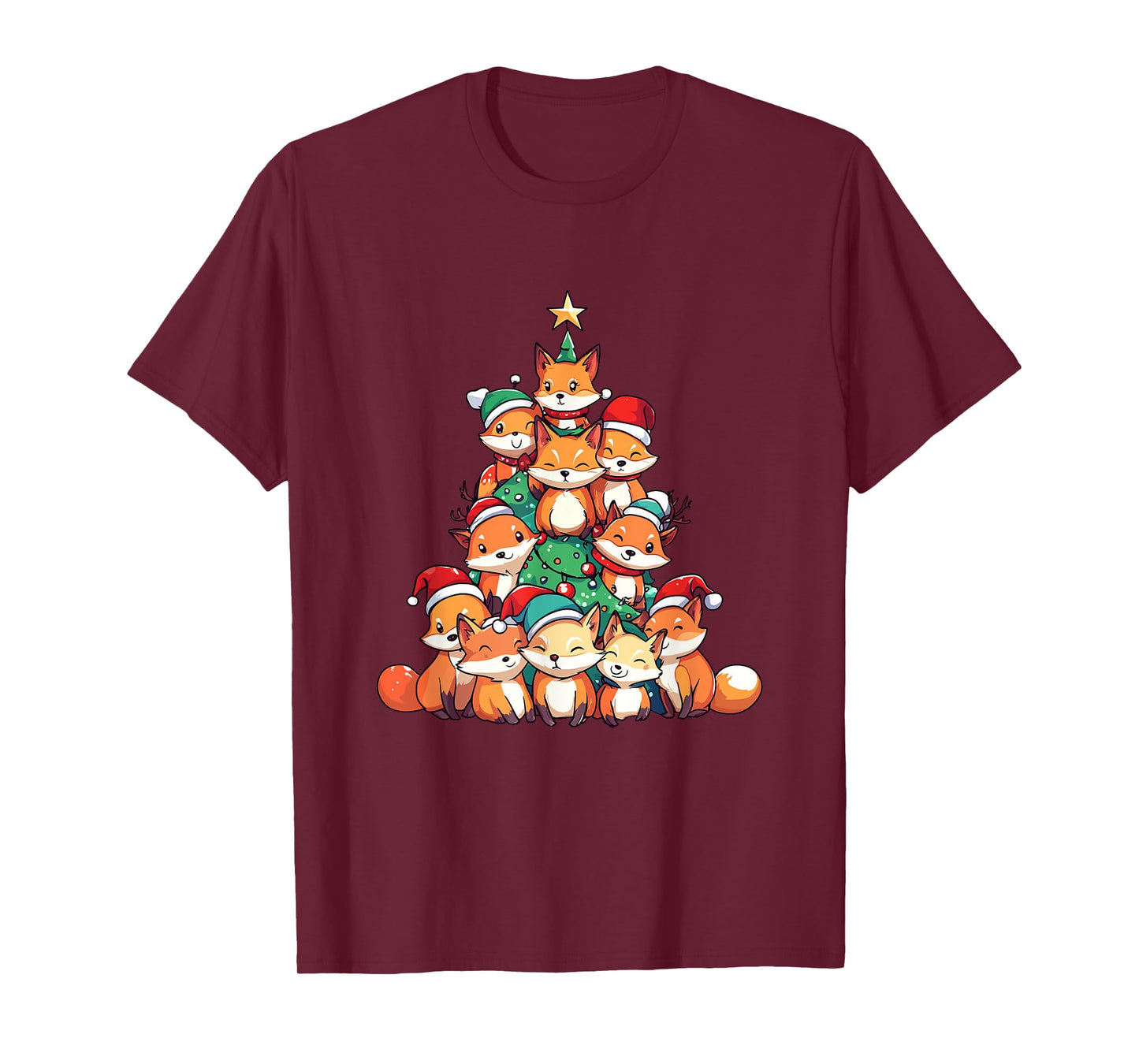 Fox Christmas Tree Xmas Girls Boys Funny Santa T-Shirt