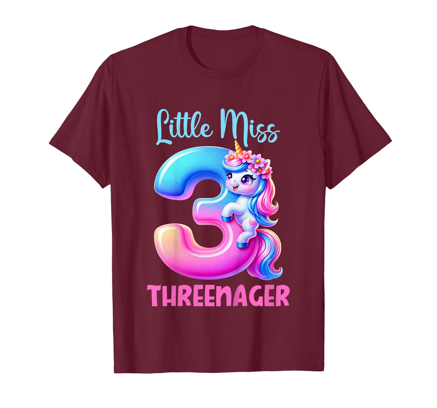 Little Miss Threenager Three 3rd Birthday Girls 3 Years T-Shirt