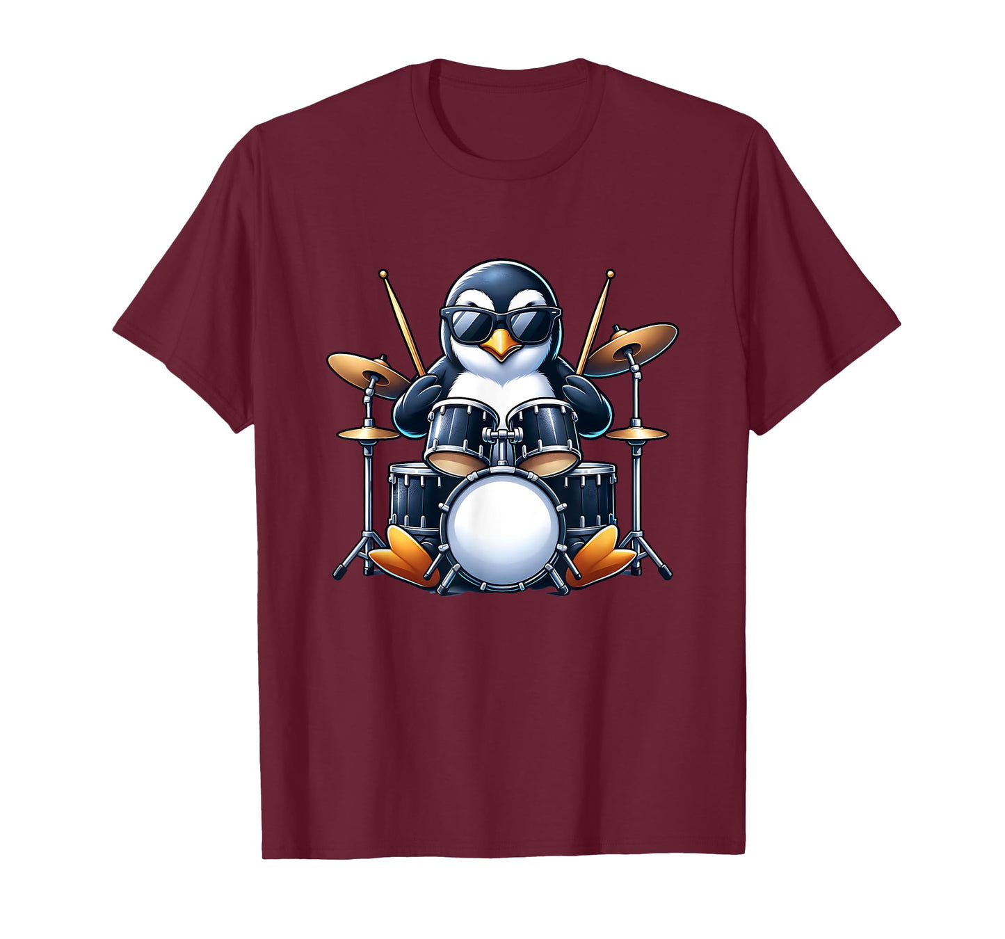 Penguin Playing Drums Rock Band Musician Funny Winter Theme T-Shirt