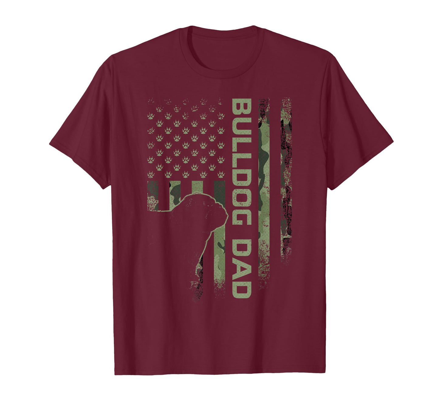 Vintage USA Camo Flag Proud English Bulldog Dad Silhouette T-Shirt for Men Women