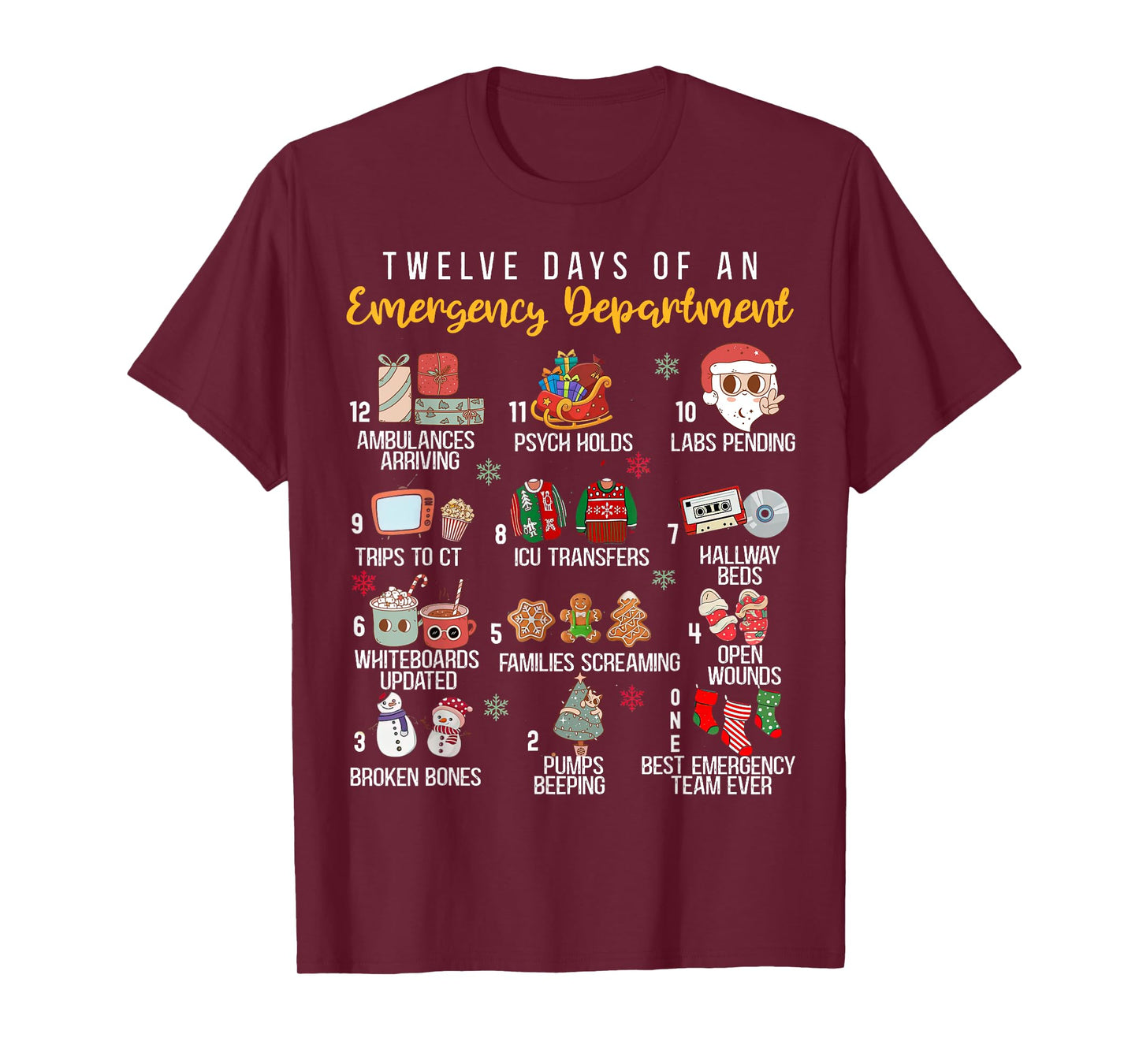 12 Days Of An Emergency Department, ER Nurse Christmas T-Shirt